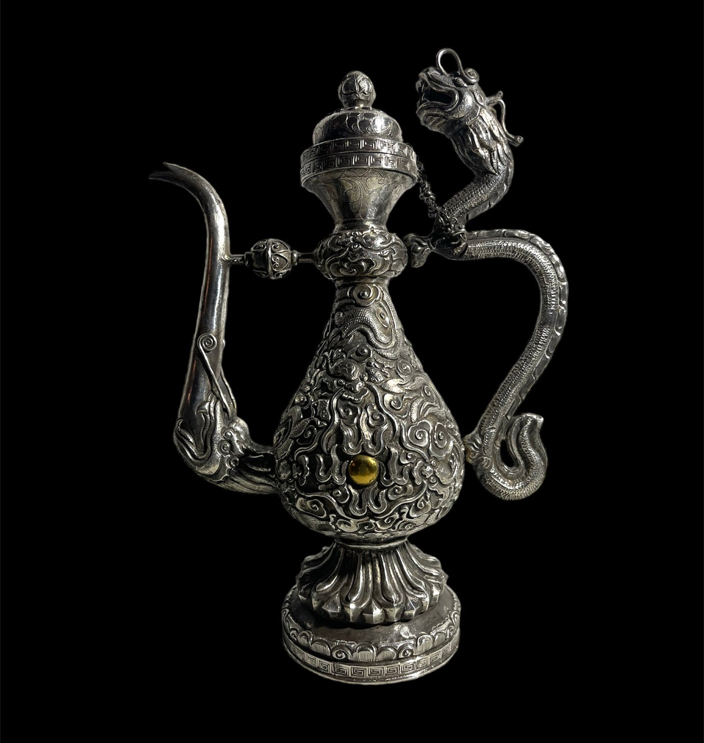 Antique Tibetan ceremonial silver pitcher