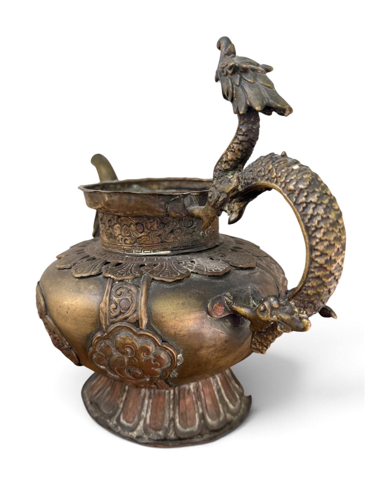 Large Antique Tibetan / Sino-Tibetan Bronze Dragon Ritual Ewer, 2146 Grams, As Found Condition