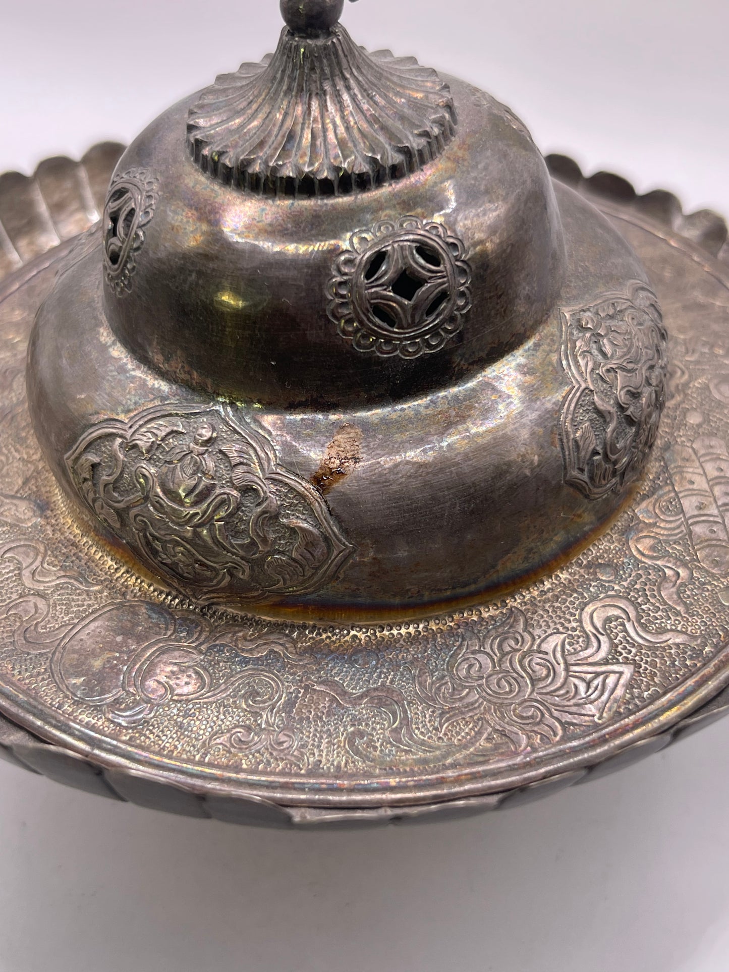 Antique silver Tibetan cup stand