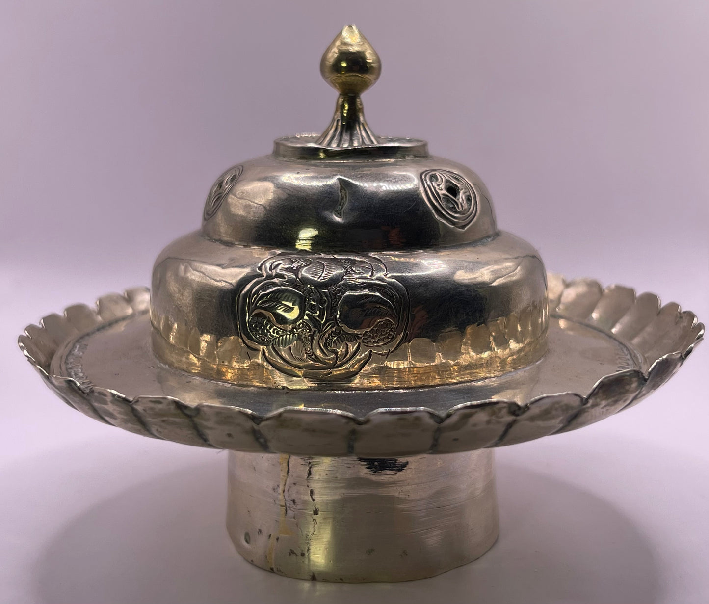Pair of Antique silver Tibetan cup stands