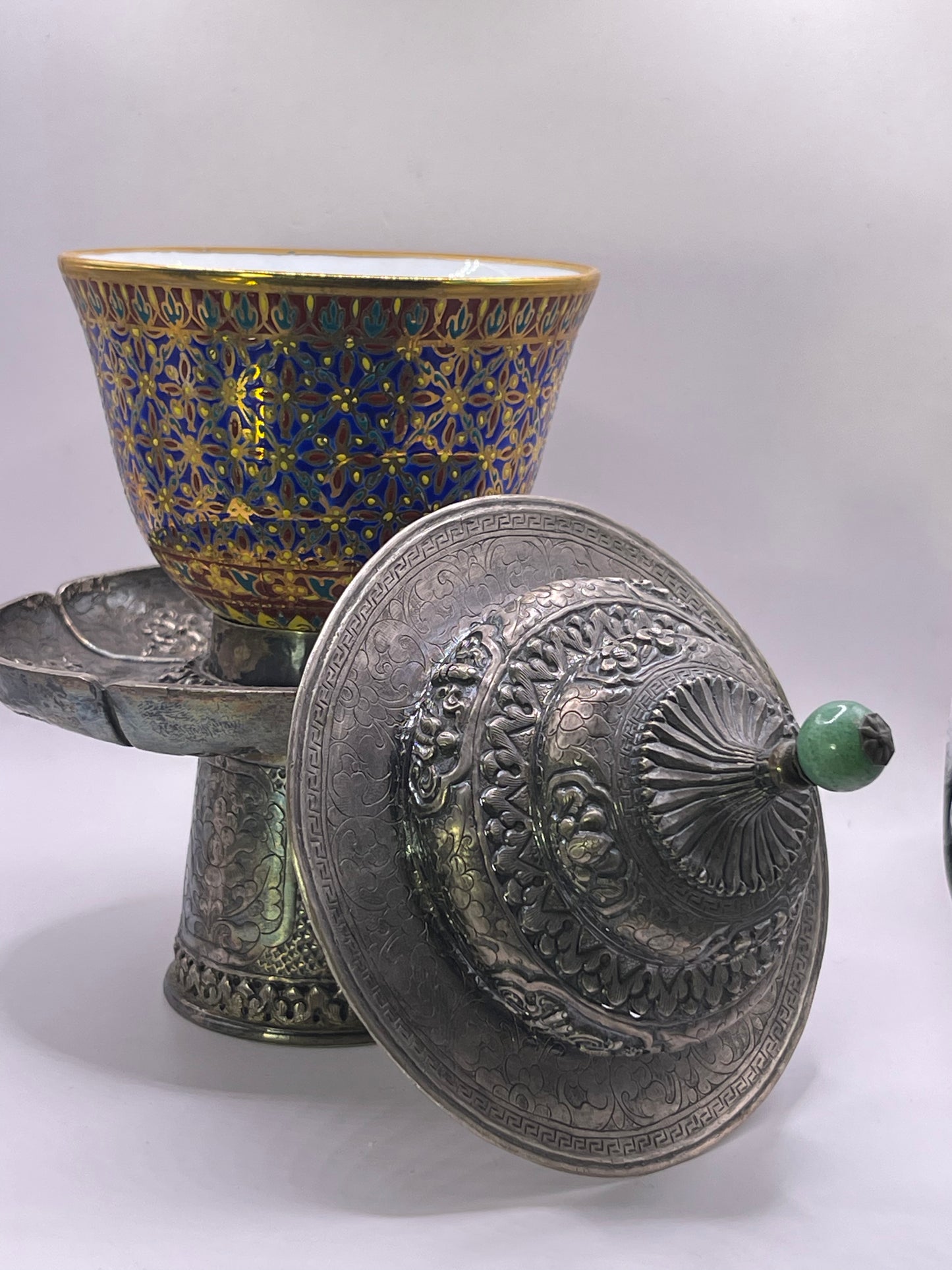 Antique silver Tibetan cup stand