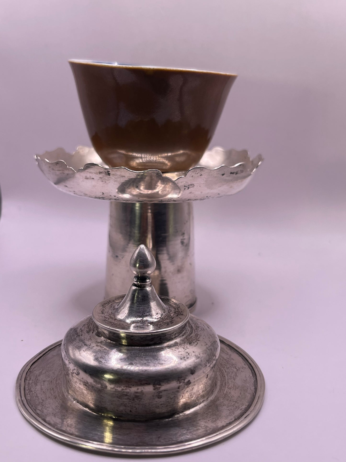 Antique silver Tibetan cup stand