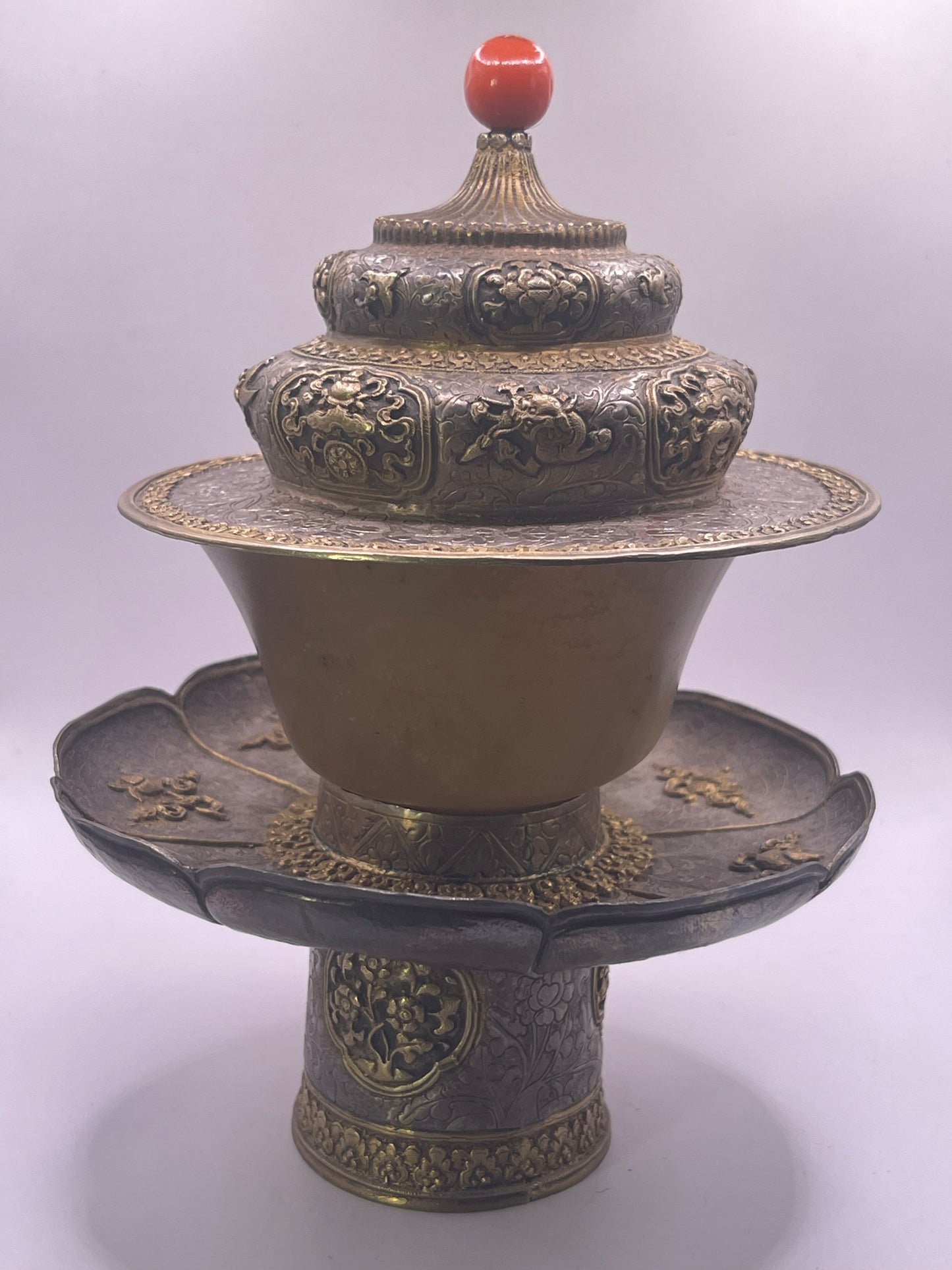 Antique silver Tibetan cup stand