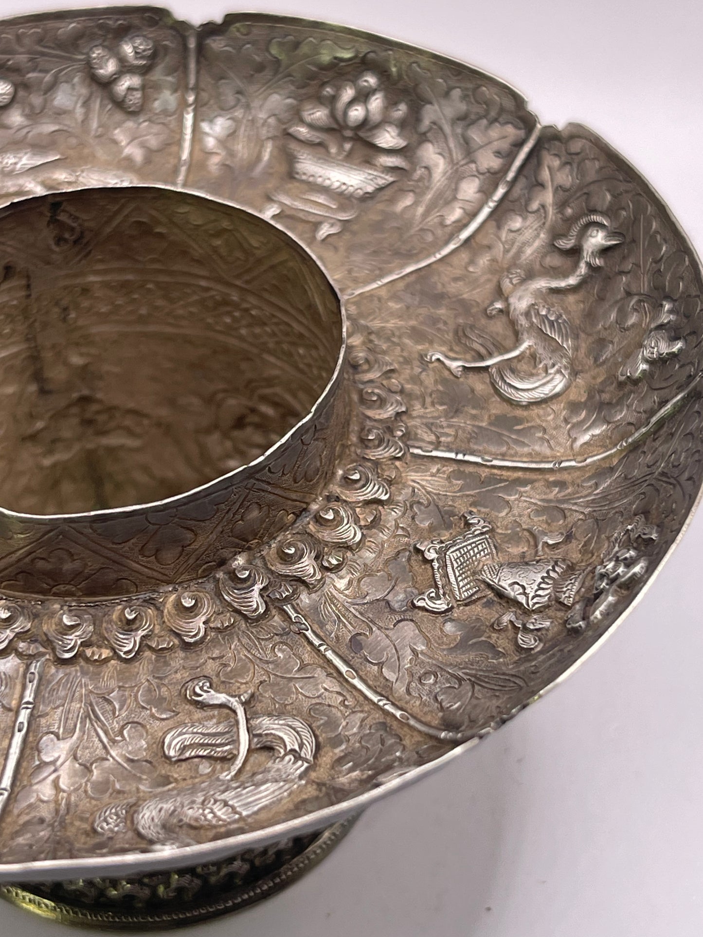 Antique silver Tibetan cup stand