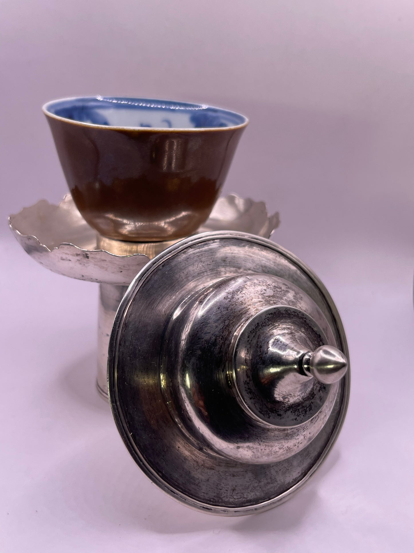 Antique silver Tibetan cup stand