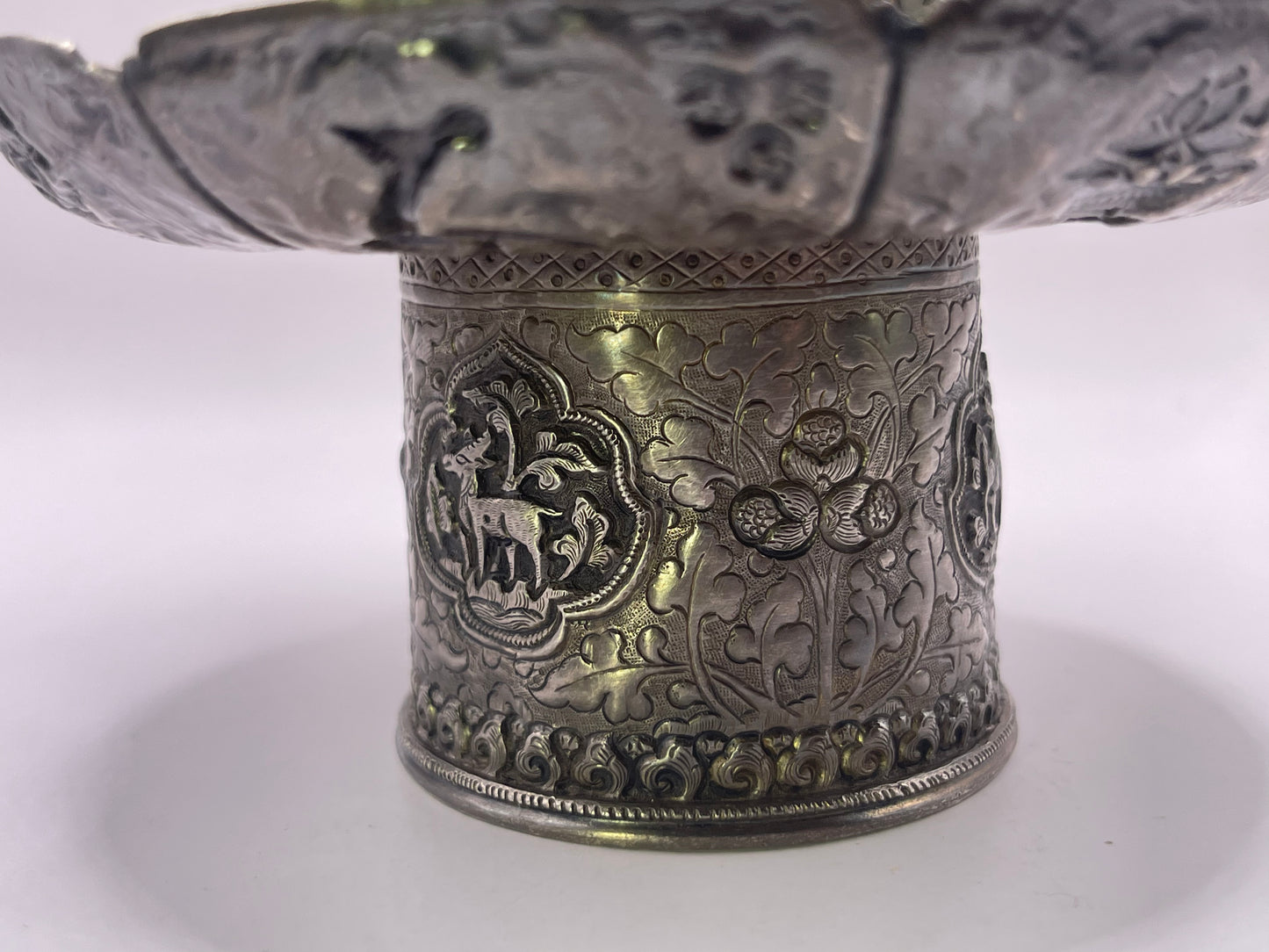 Antique silver Tibetan cup stand