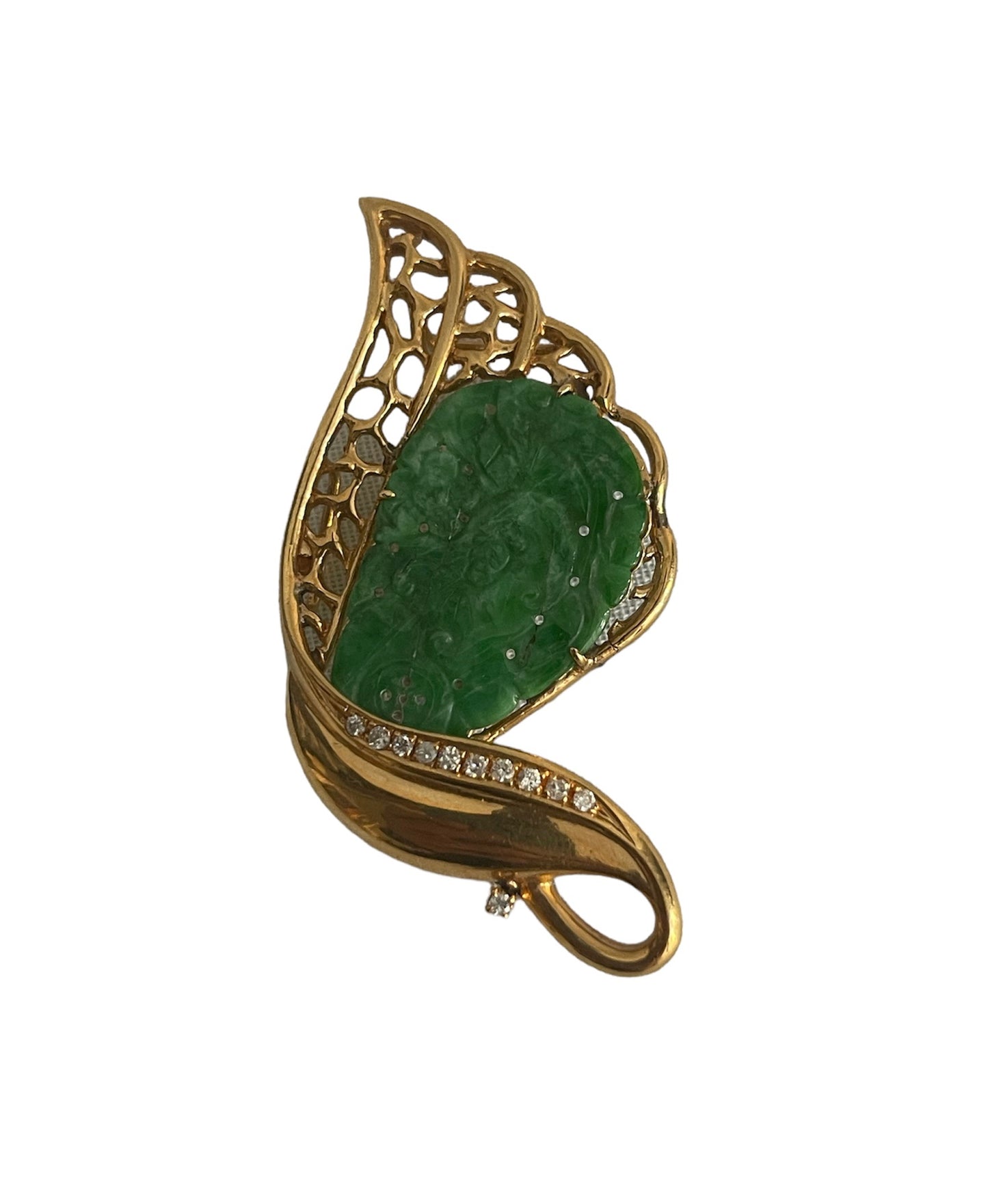 Jade brooch in 14kt setting