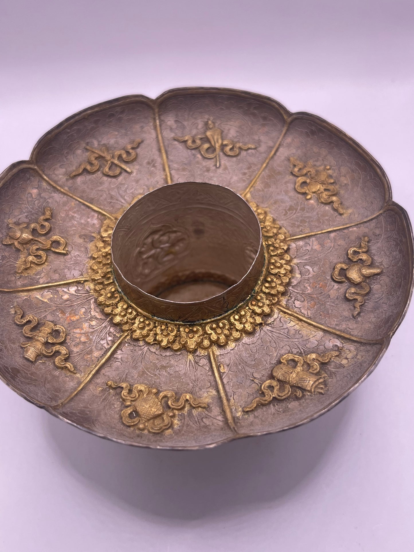 Antique silver Tibetan cup stand