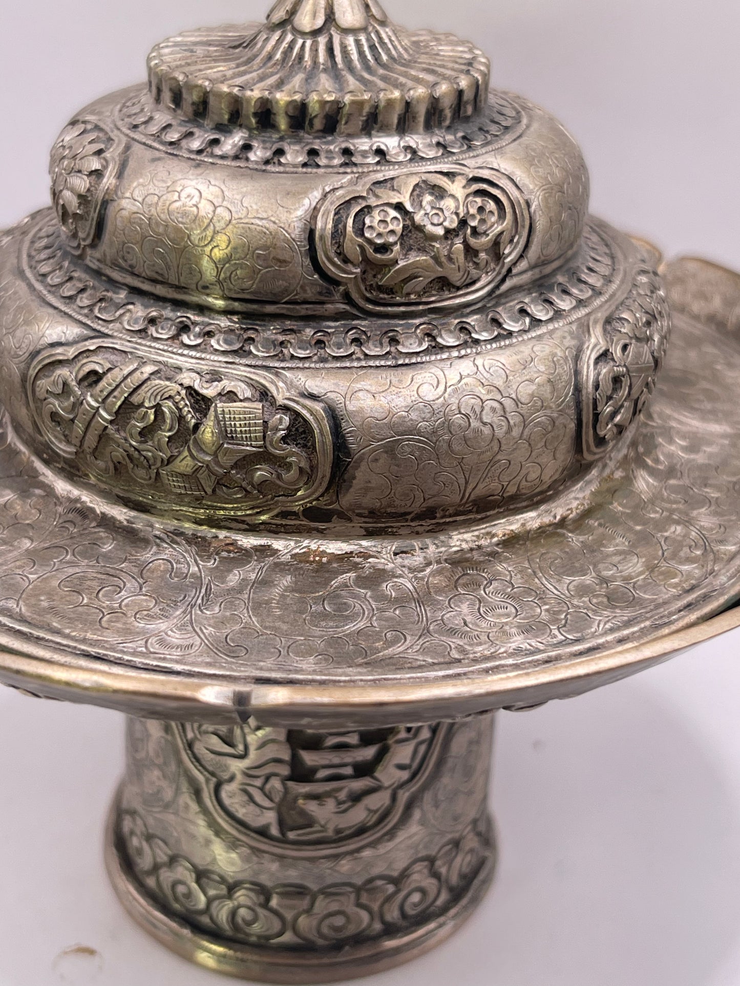Antique silver Tibetan cup stand