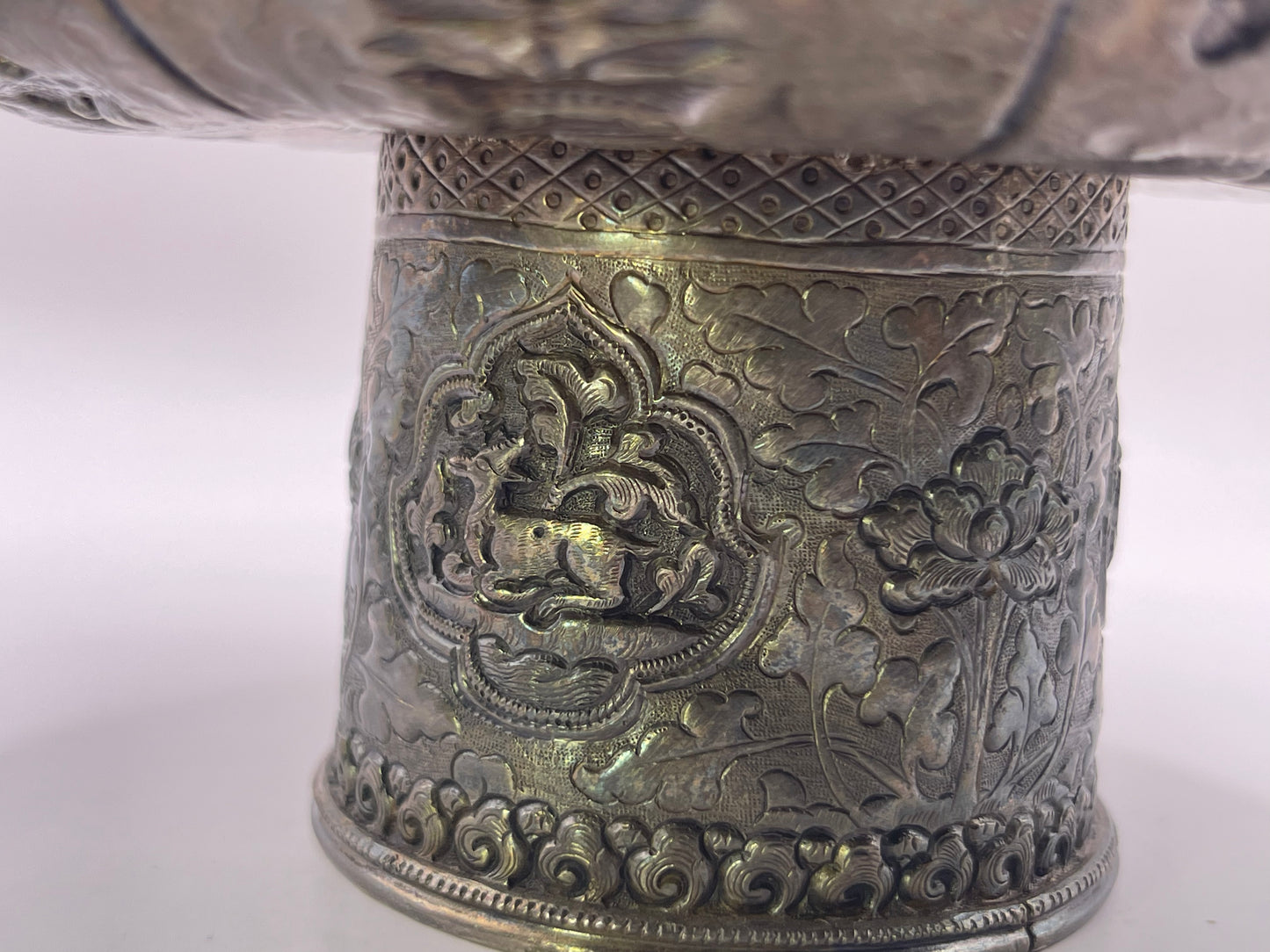 Antique silver Tibetan cup stand