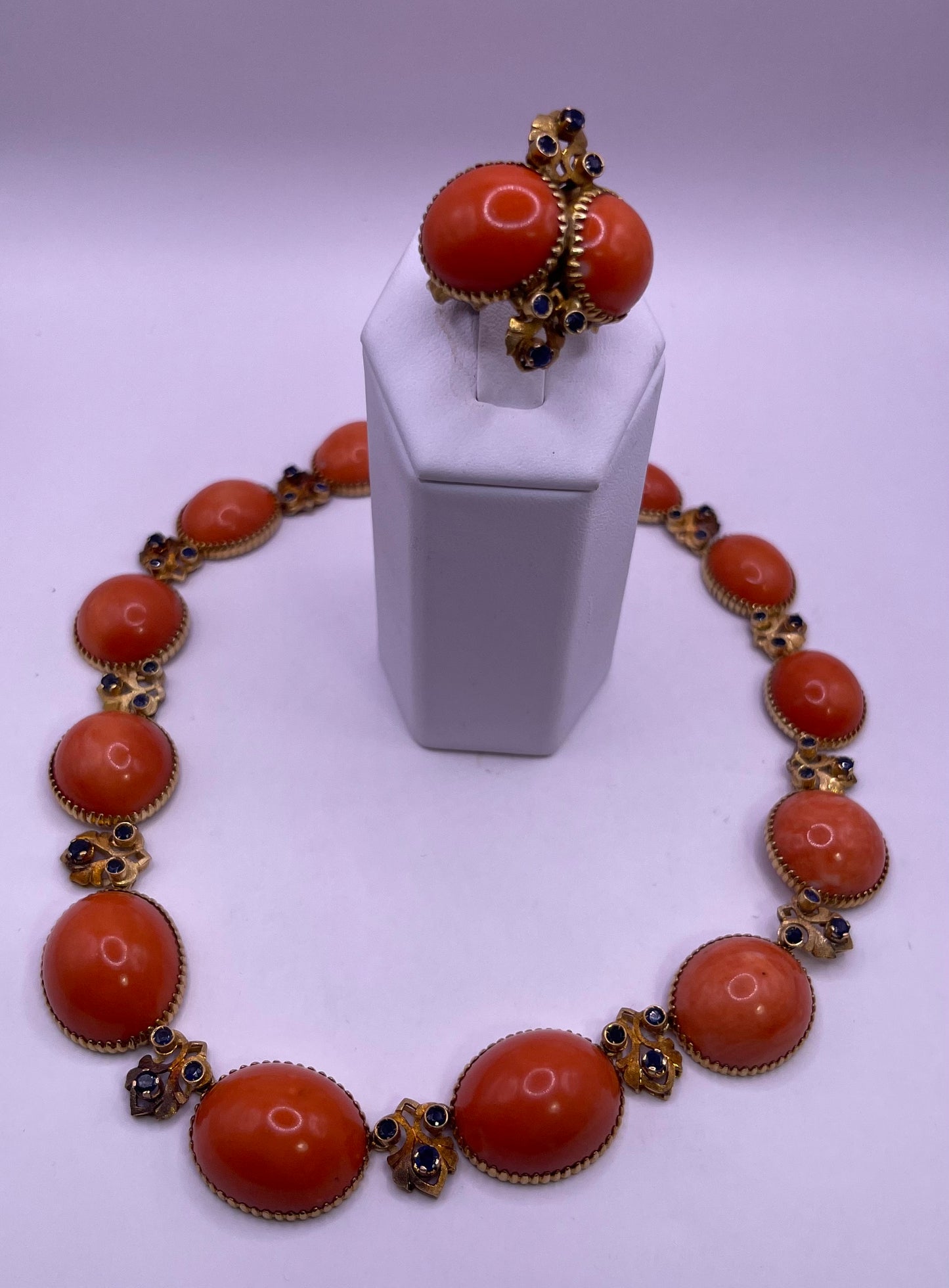 Vintage coral necklace and ring set