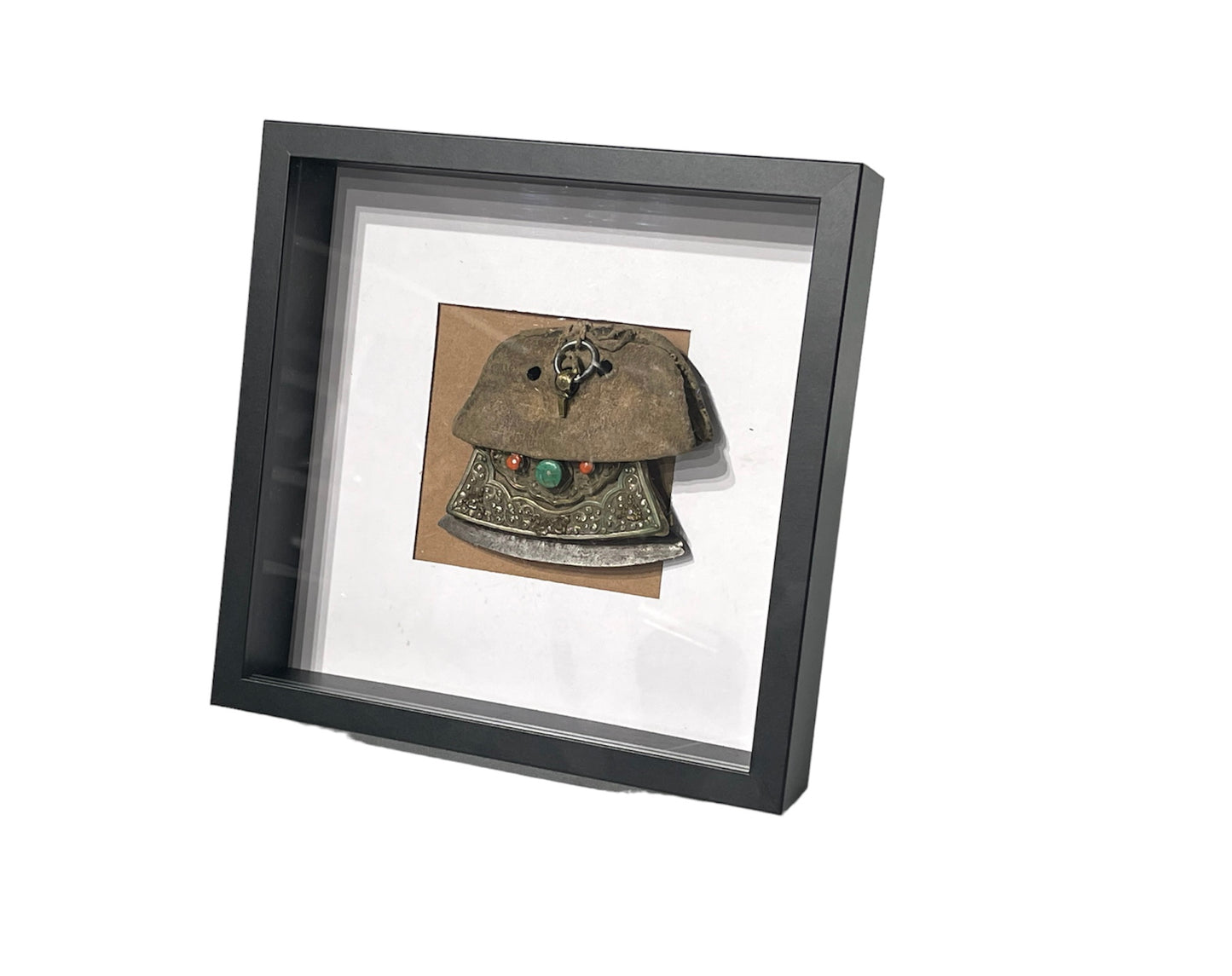 An antique framed Tibetan mechak- flint purse with leather cover