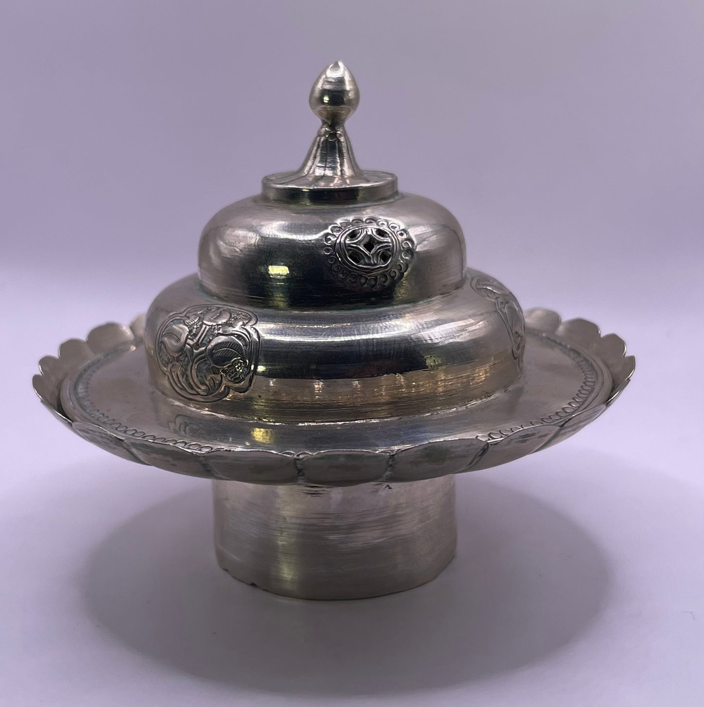 Pair of Antique silver Tibetan cup stands