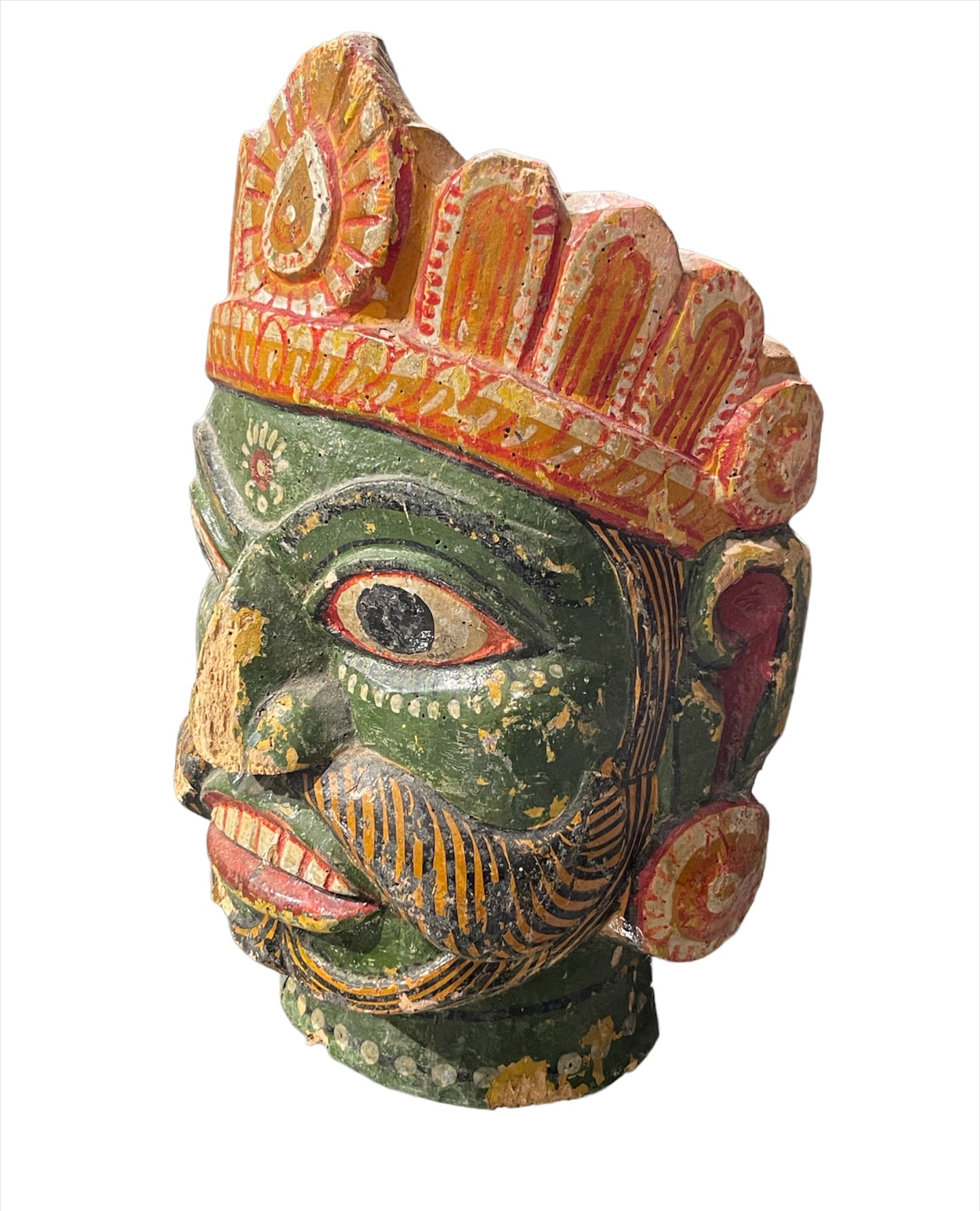 Vintage solid wood doorstop -painted head of Ravana