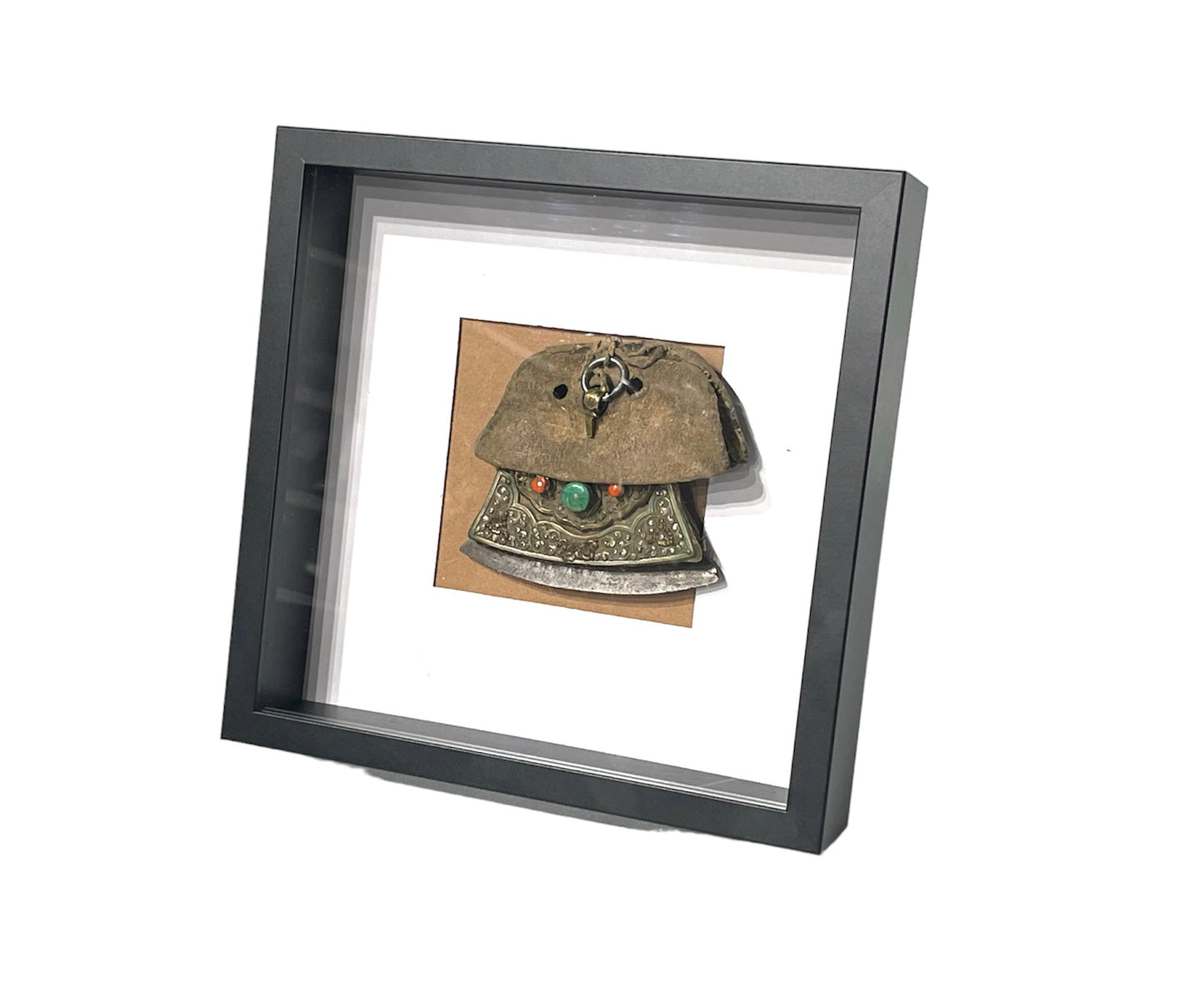 An antique framed Tibetan mechak- flint purse with leather cover