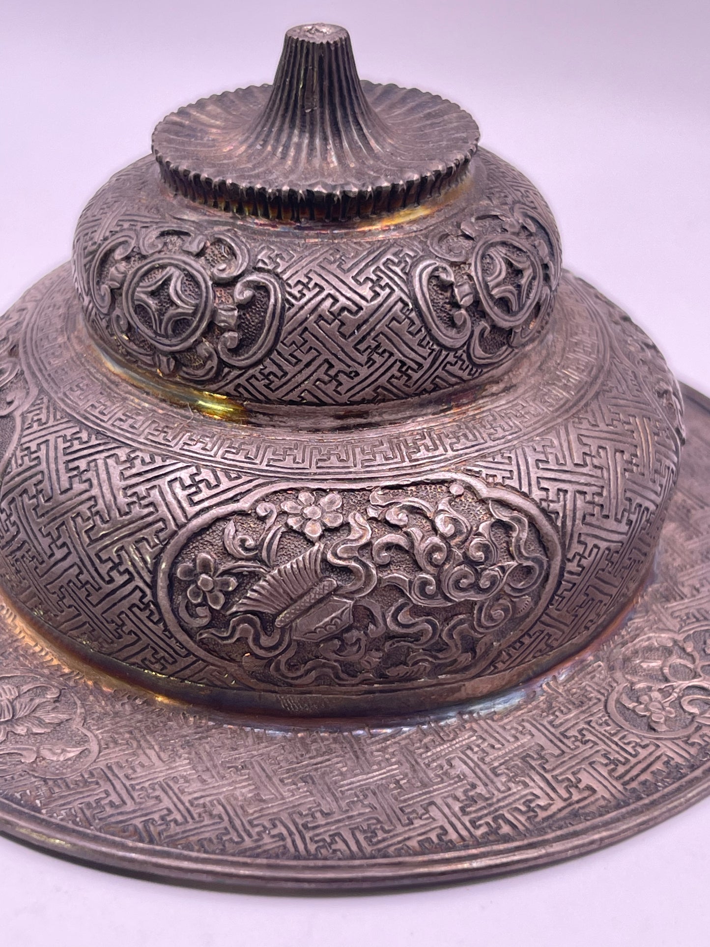 Antique silver Tibetan cup stand