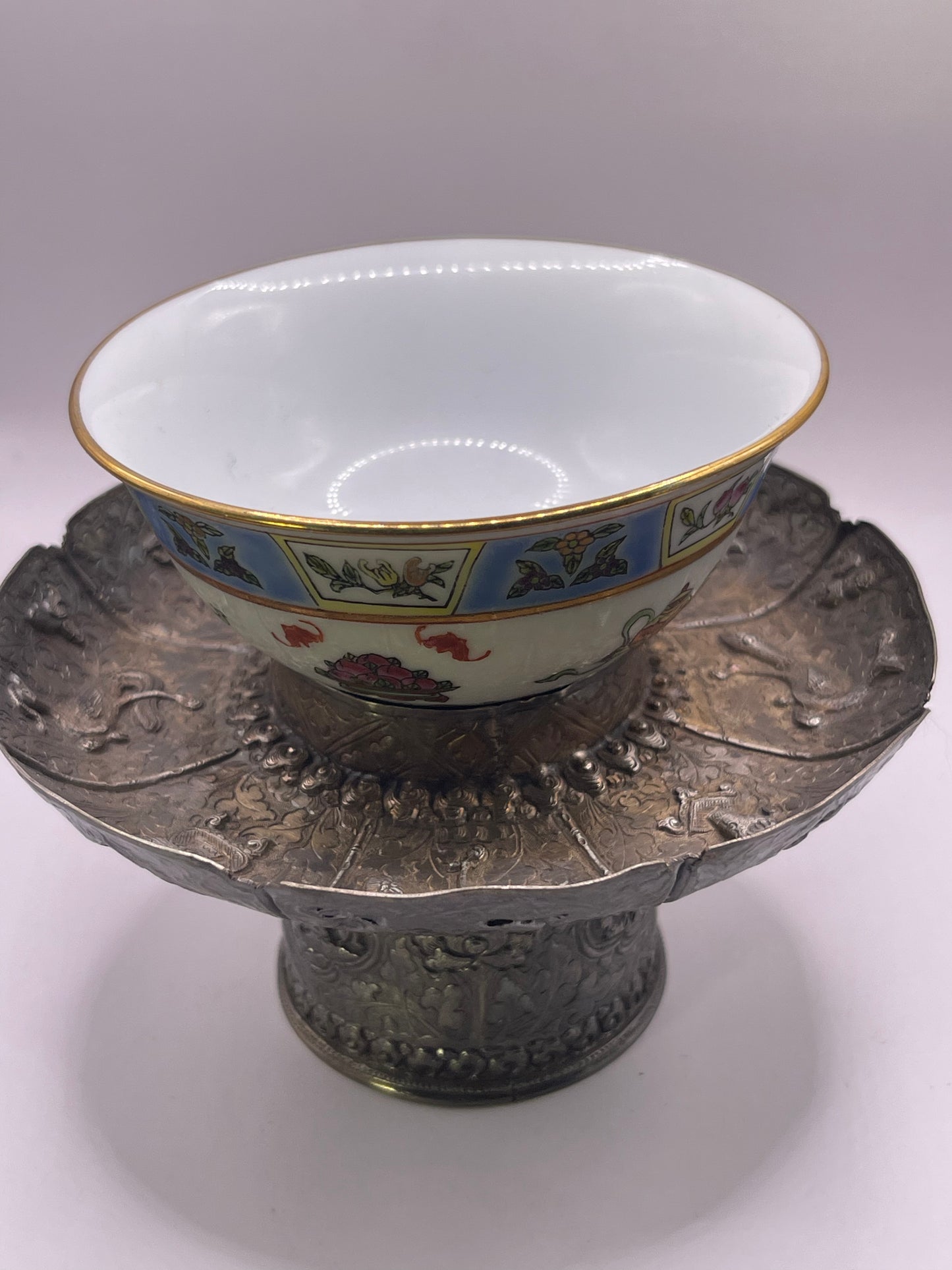 Antique silver Tibetan cup stand