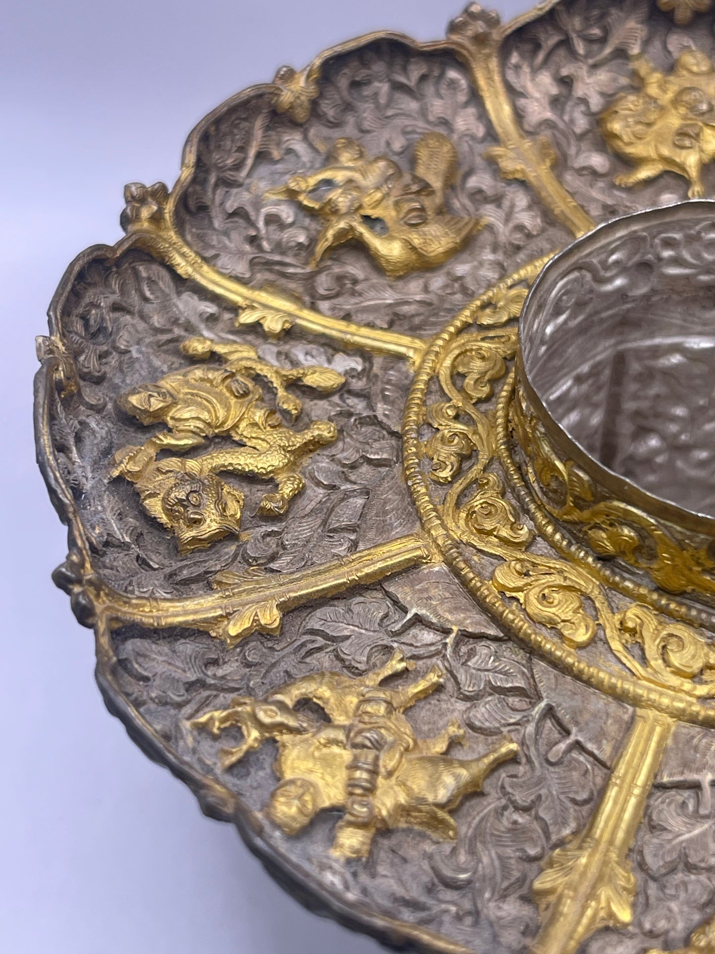 Antique silver Tibetan cup stand
