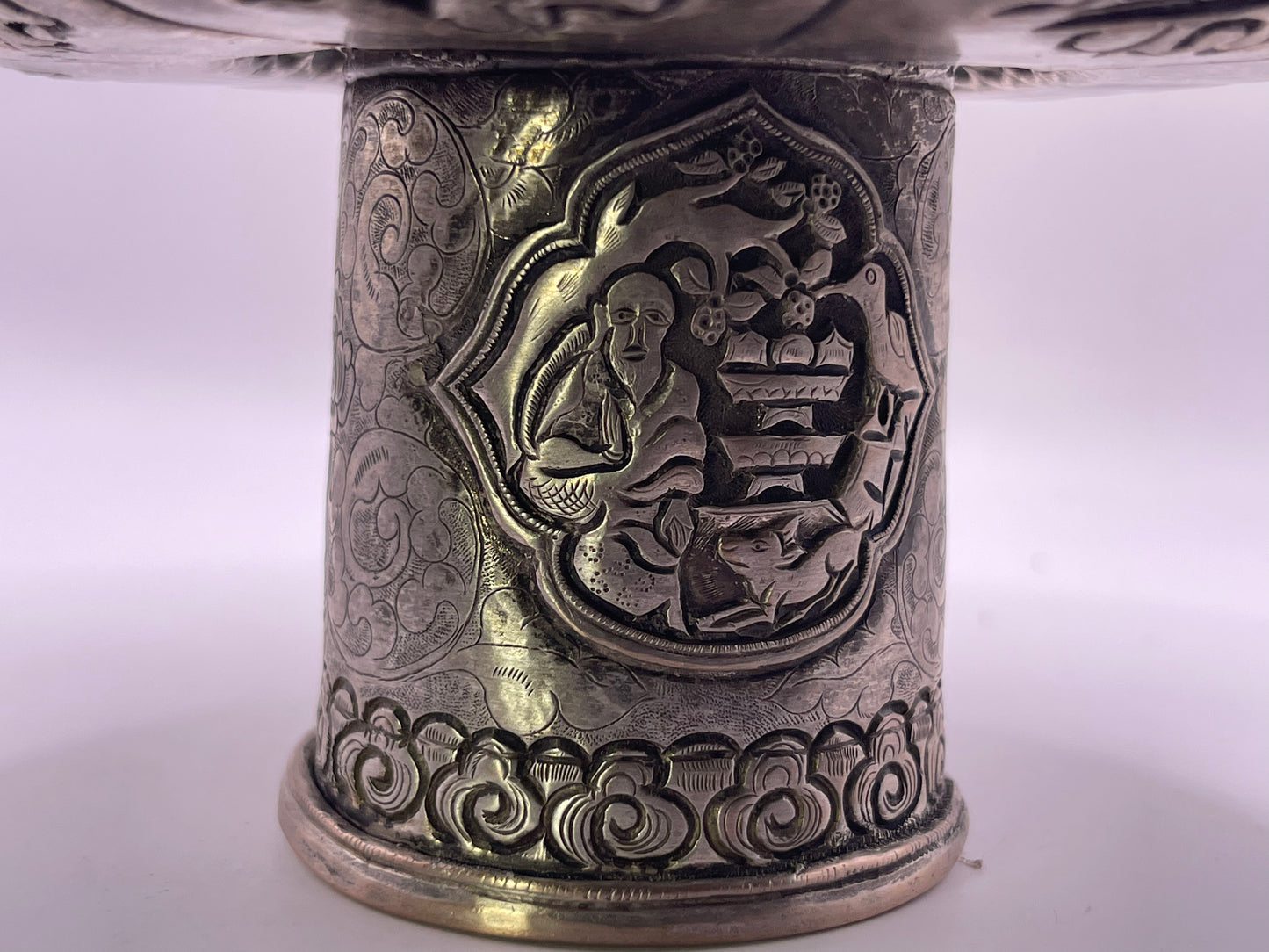 Antique silver Tibetan cup stand