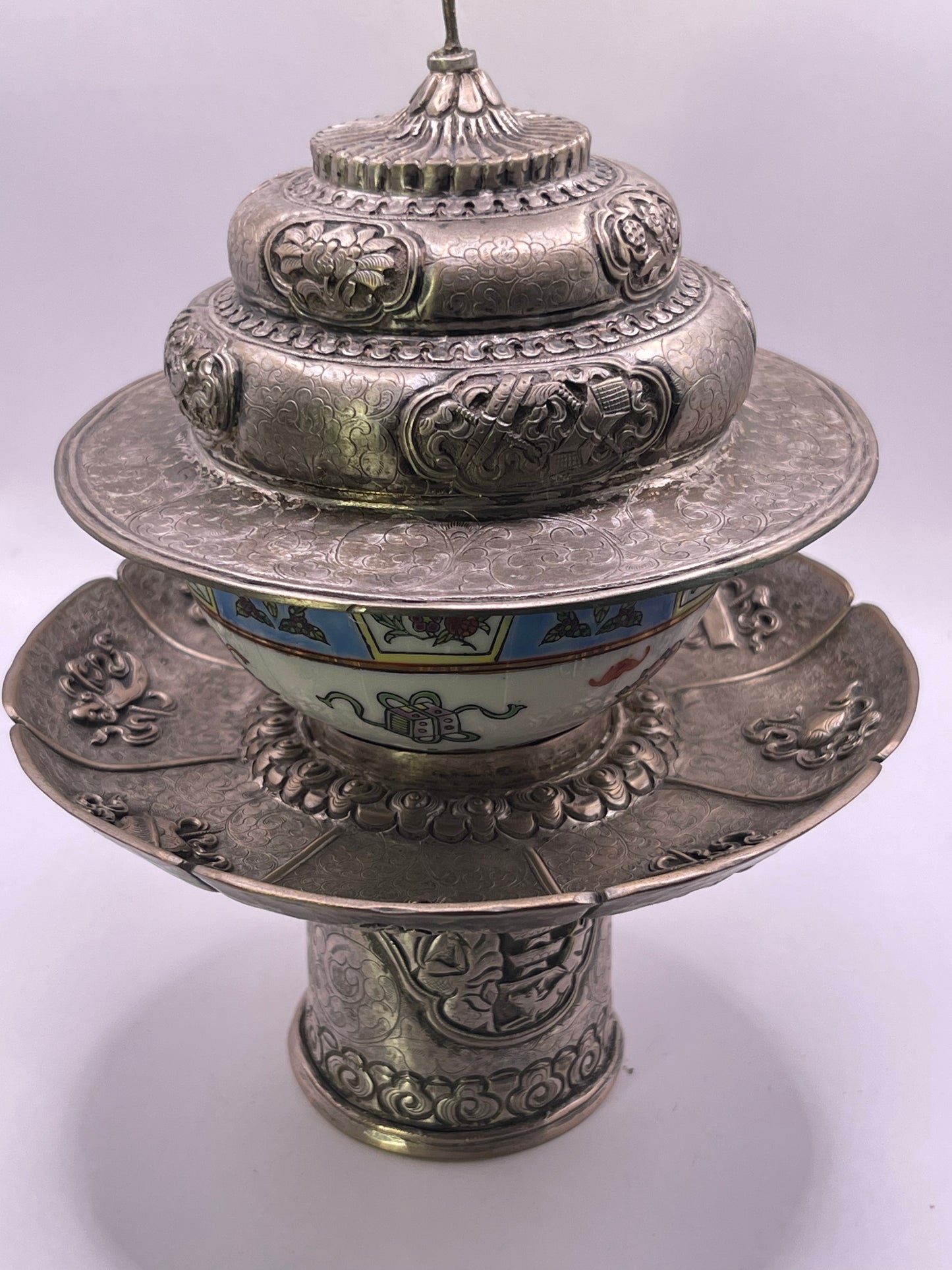 Antique silver Tibetan cup stand