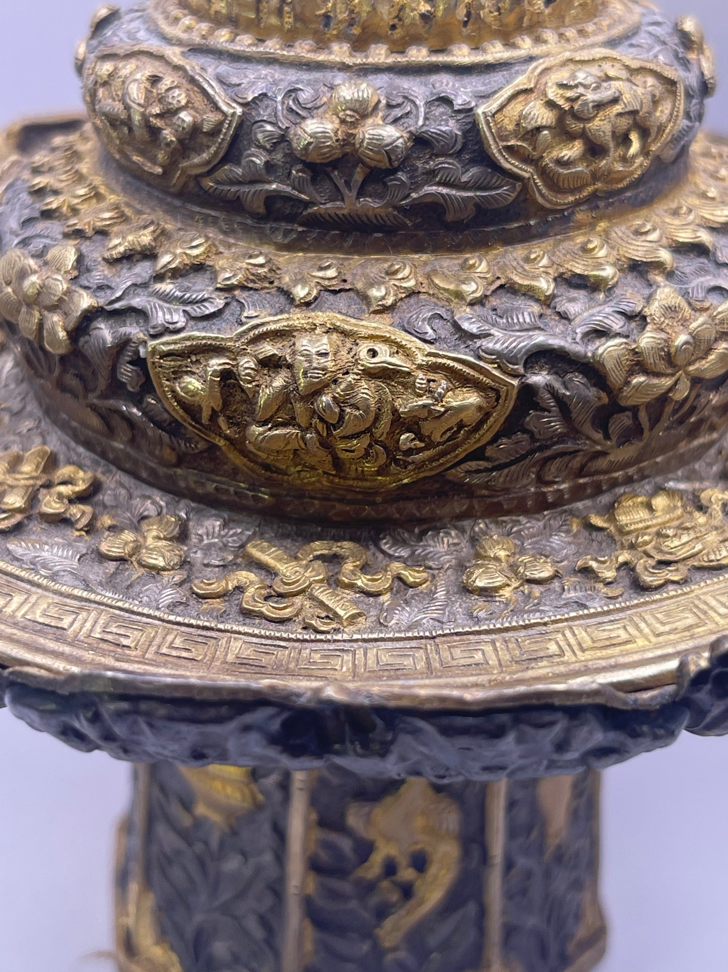 Antique silver Tibetan cup stand