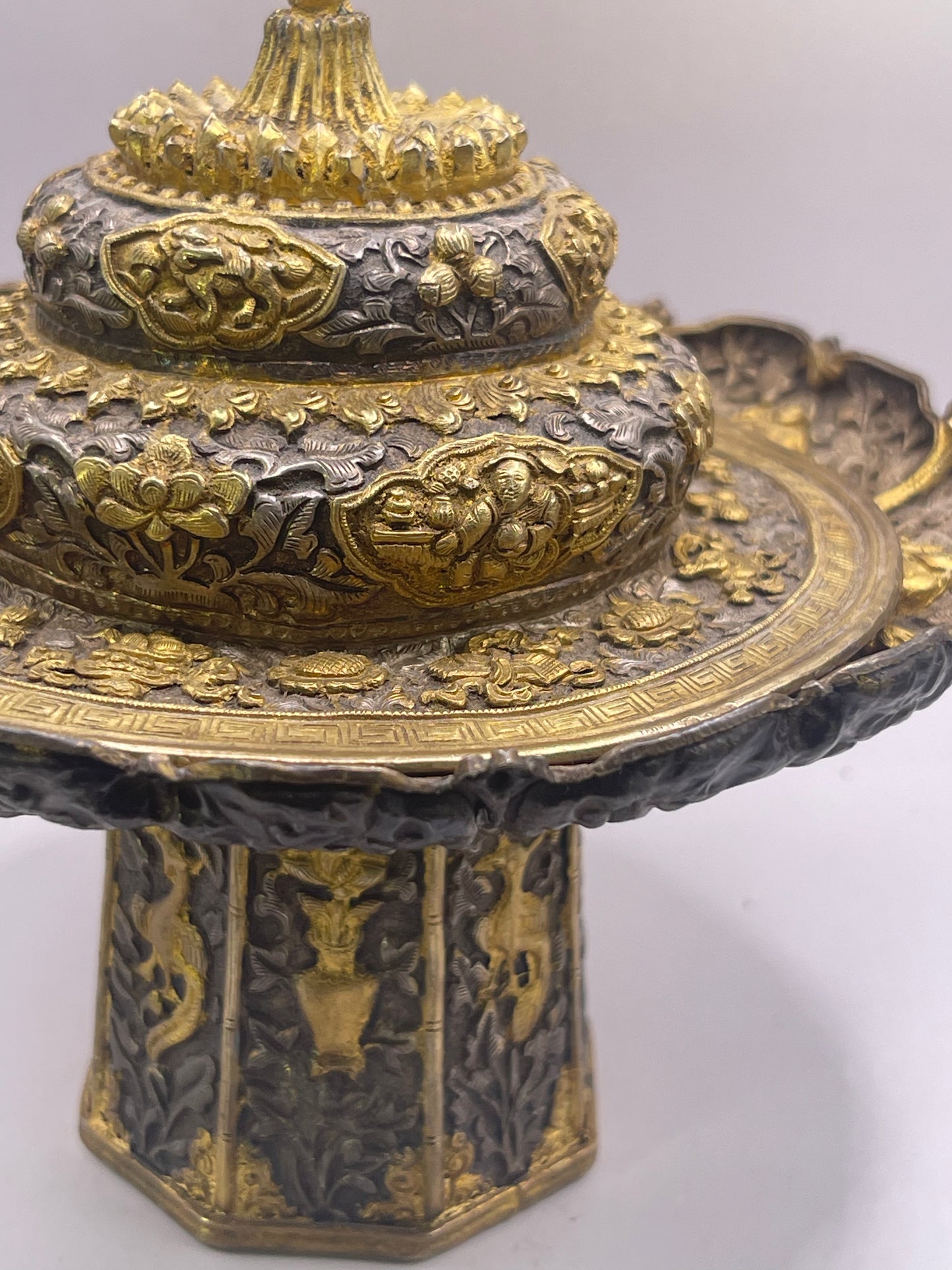 Antique silver Tibetan cup stand