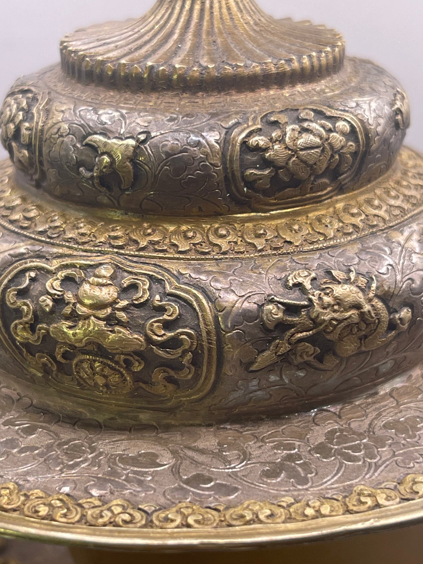 Antique silver Tibetan cup stand