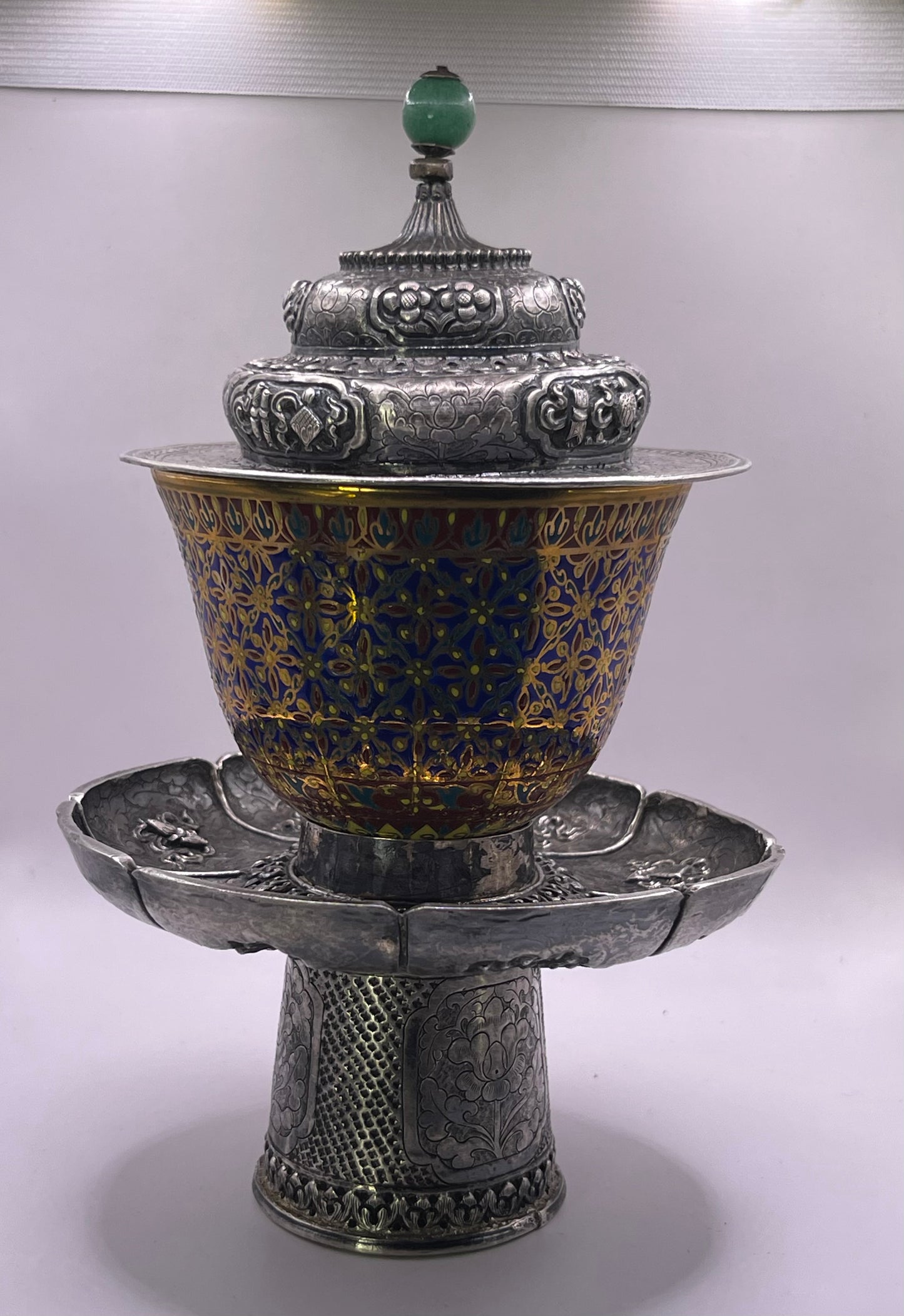 Antique silver Tibetan cup stand