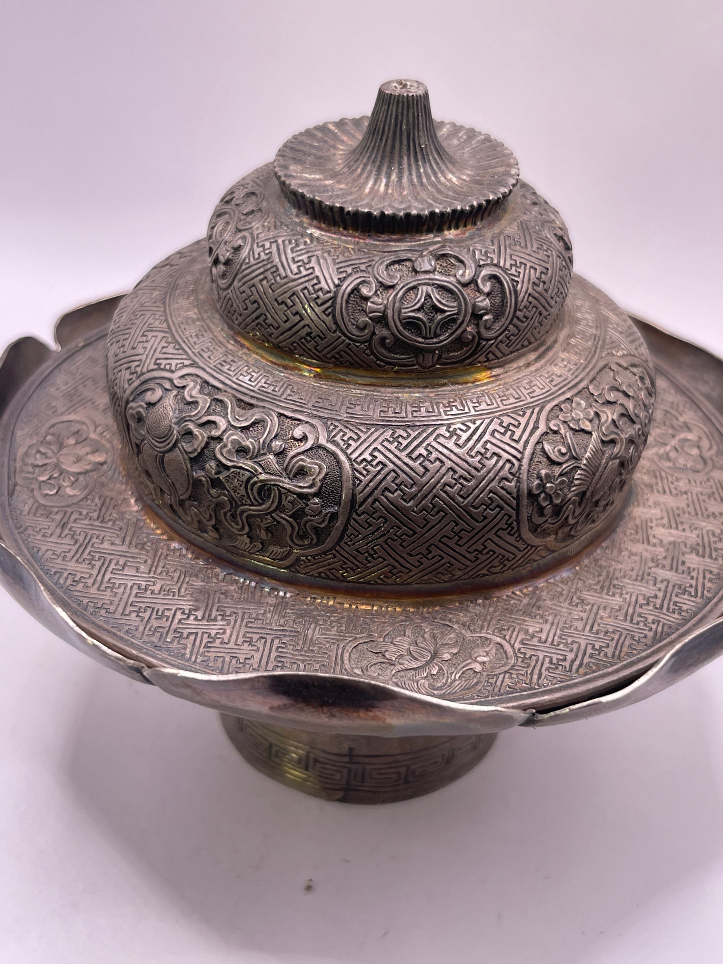 Antique silver Tibetan cup stand