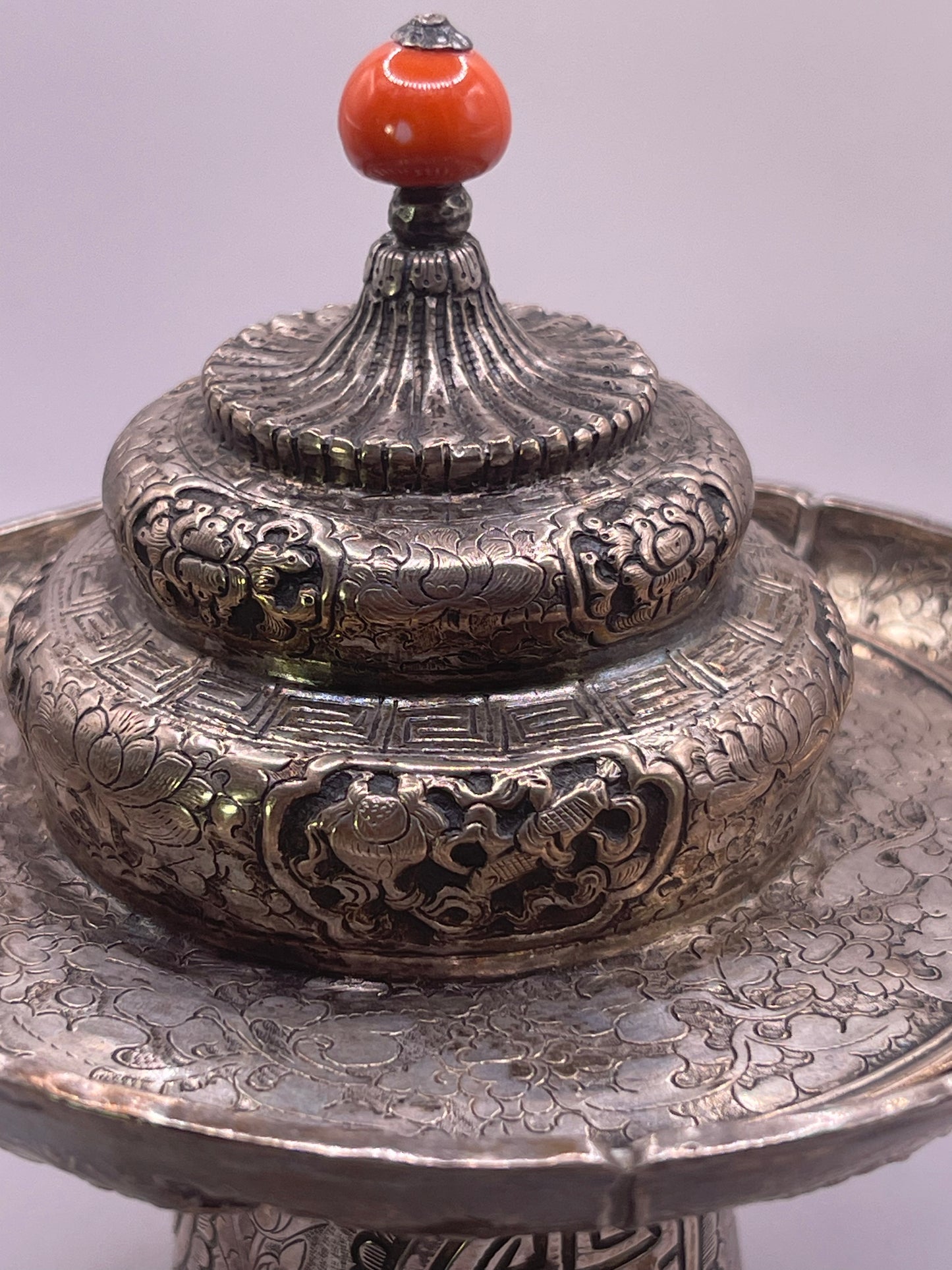 Antique silver Tibetan cup stand