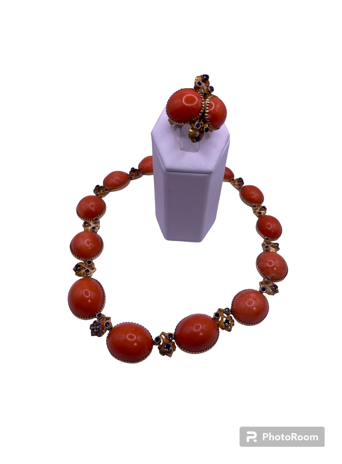 Vintage coral necklace and ring set