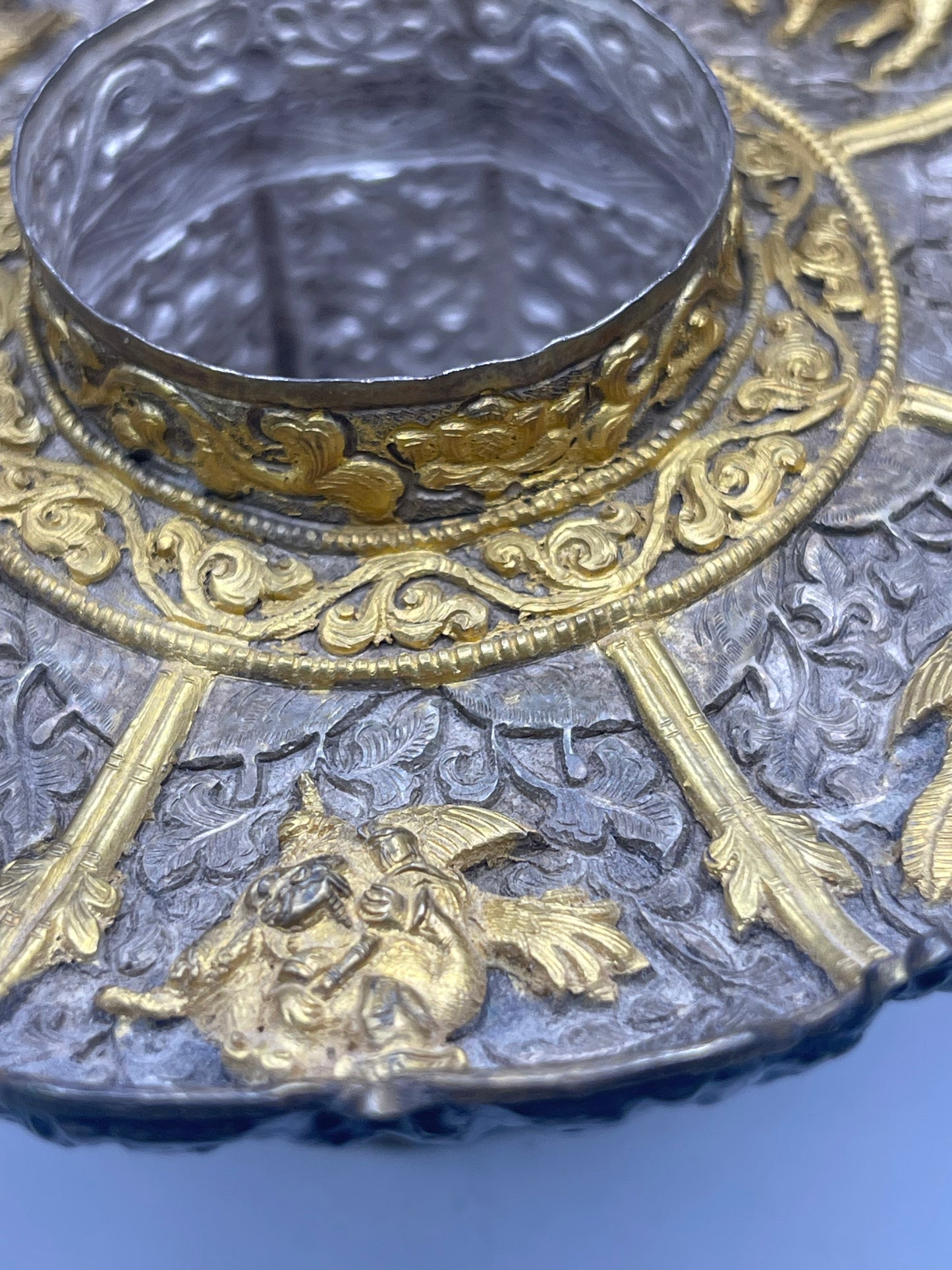 Antique silver Tibetan cup stand