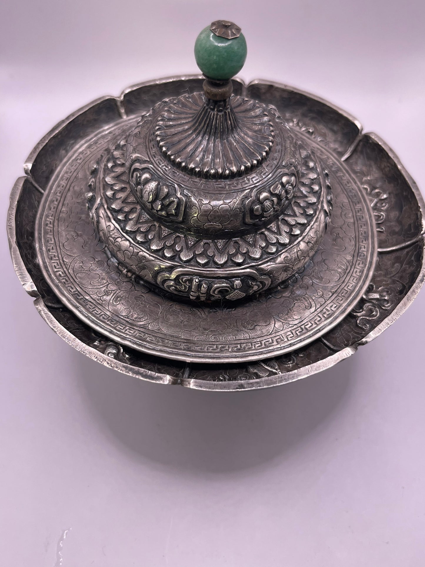 Antique silver Tibetan cup stand