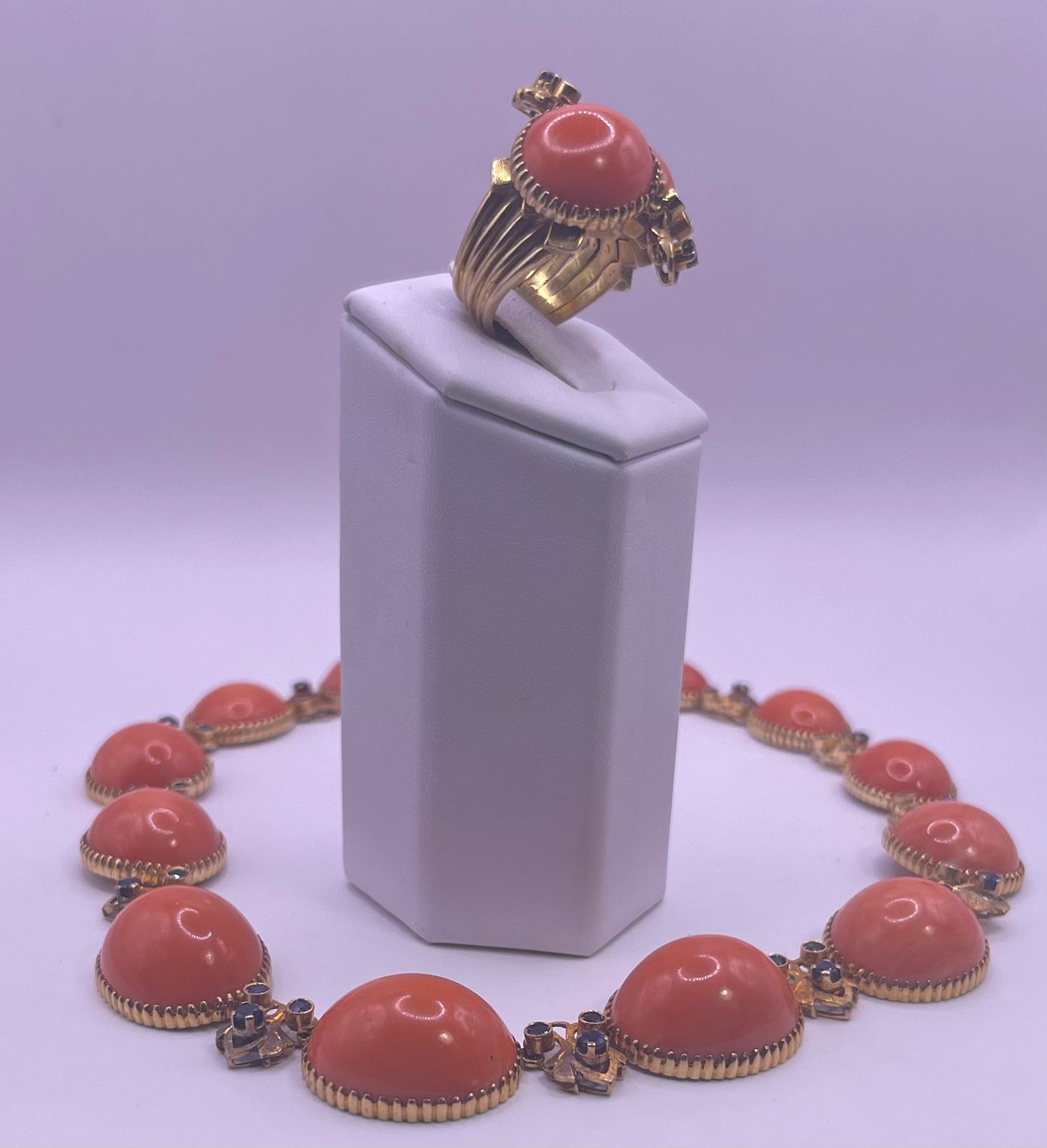 Vintage coral necklace and ring set