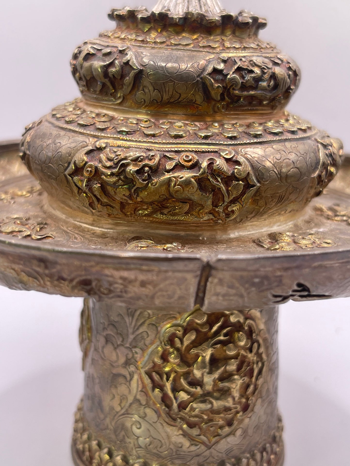 Vintage silver and gilded silver Tibetan cup stand