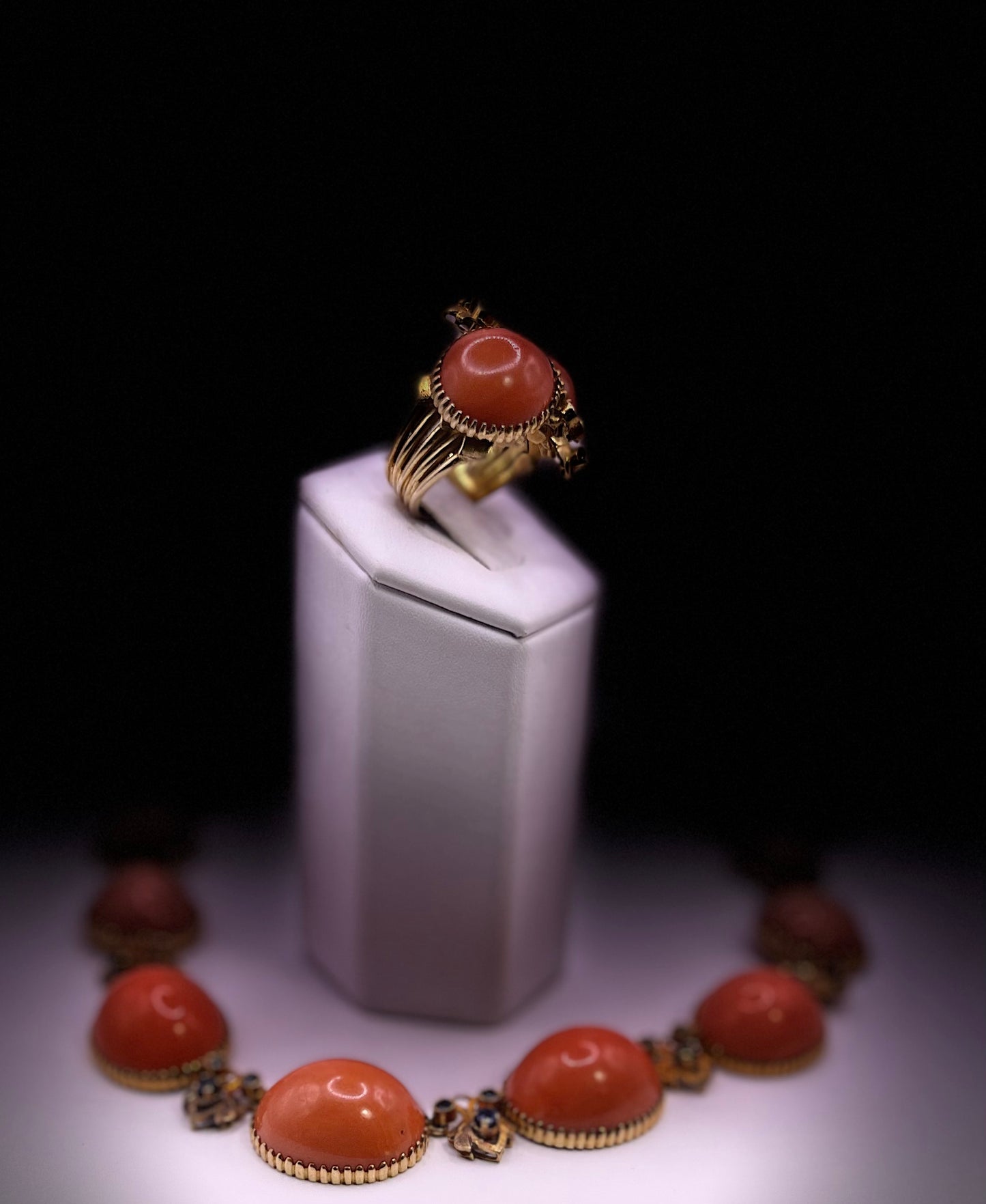 Vintage coral necklace and ring set