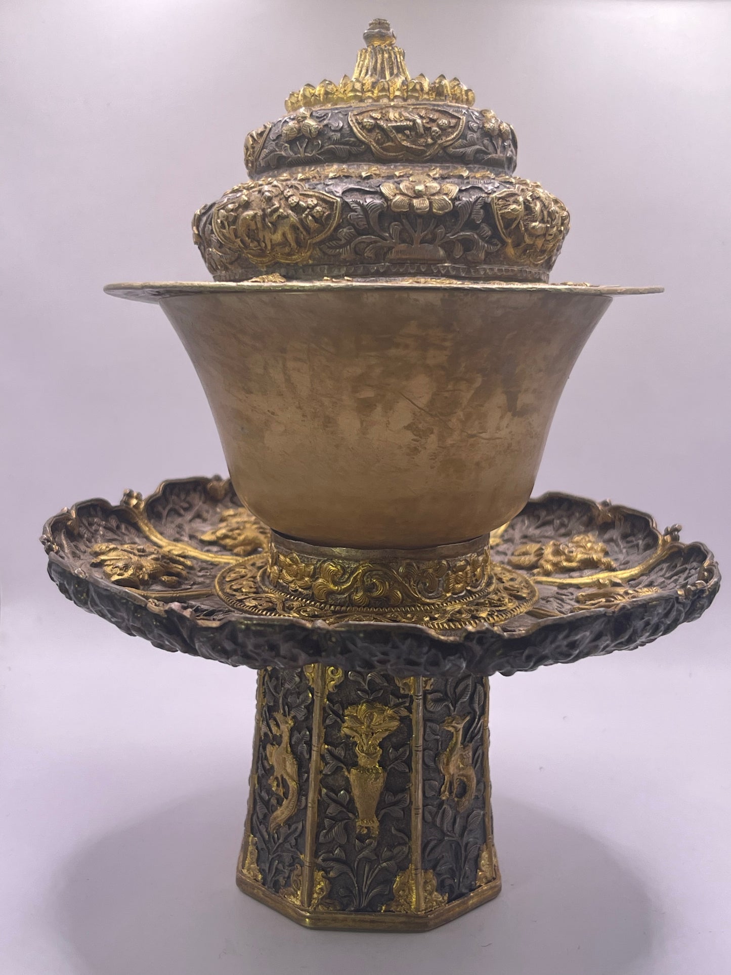Antique silver Tibetan cup stand