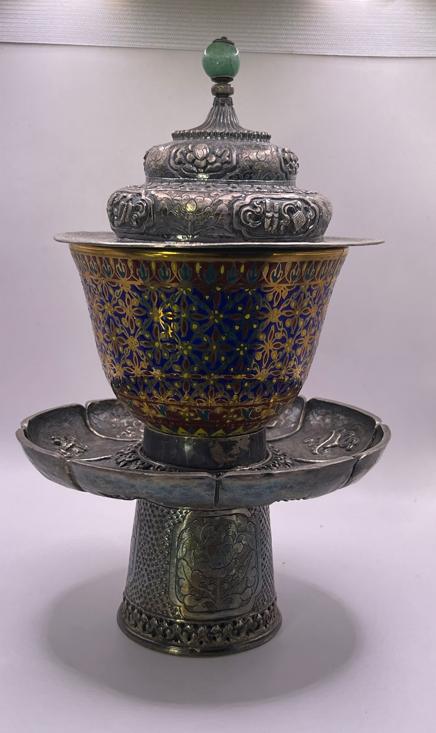 Antique silver Tibetan cup stand