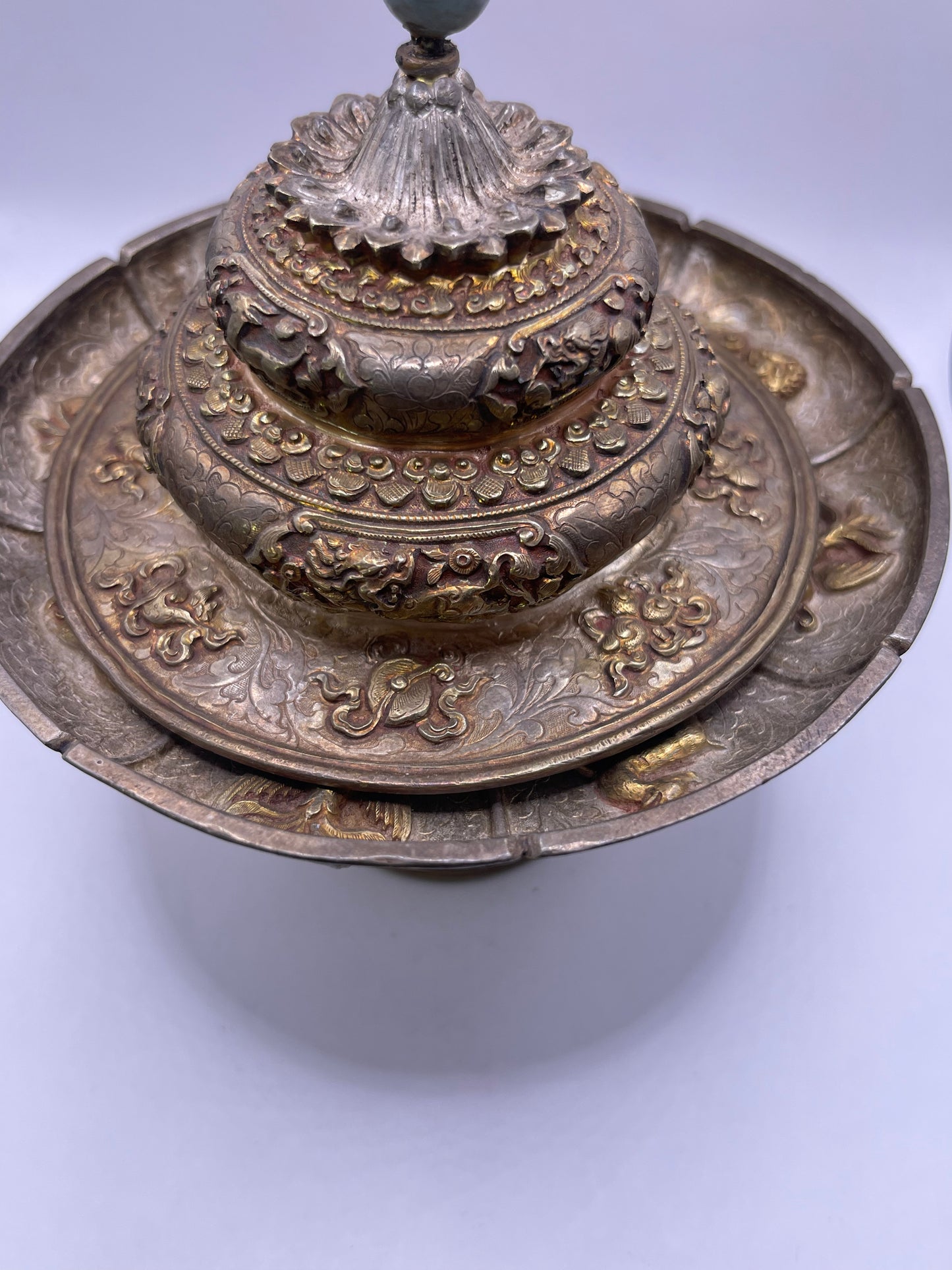 Vintage silver and gilded silver Tibetan cup stand