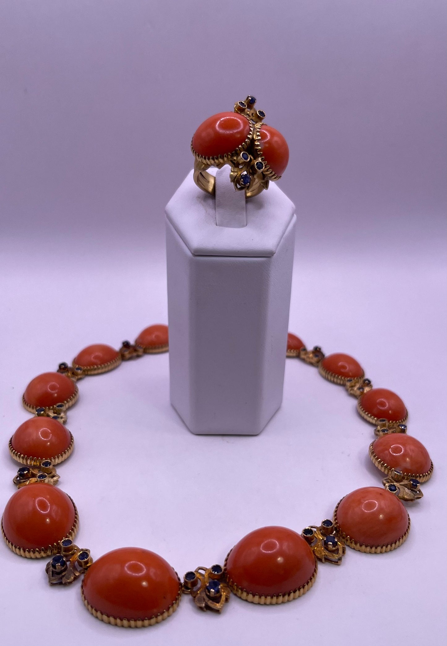 Vintage coral necklace and ring set