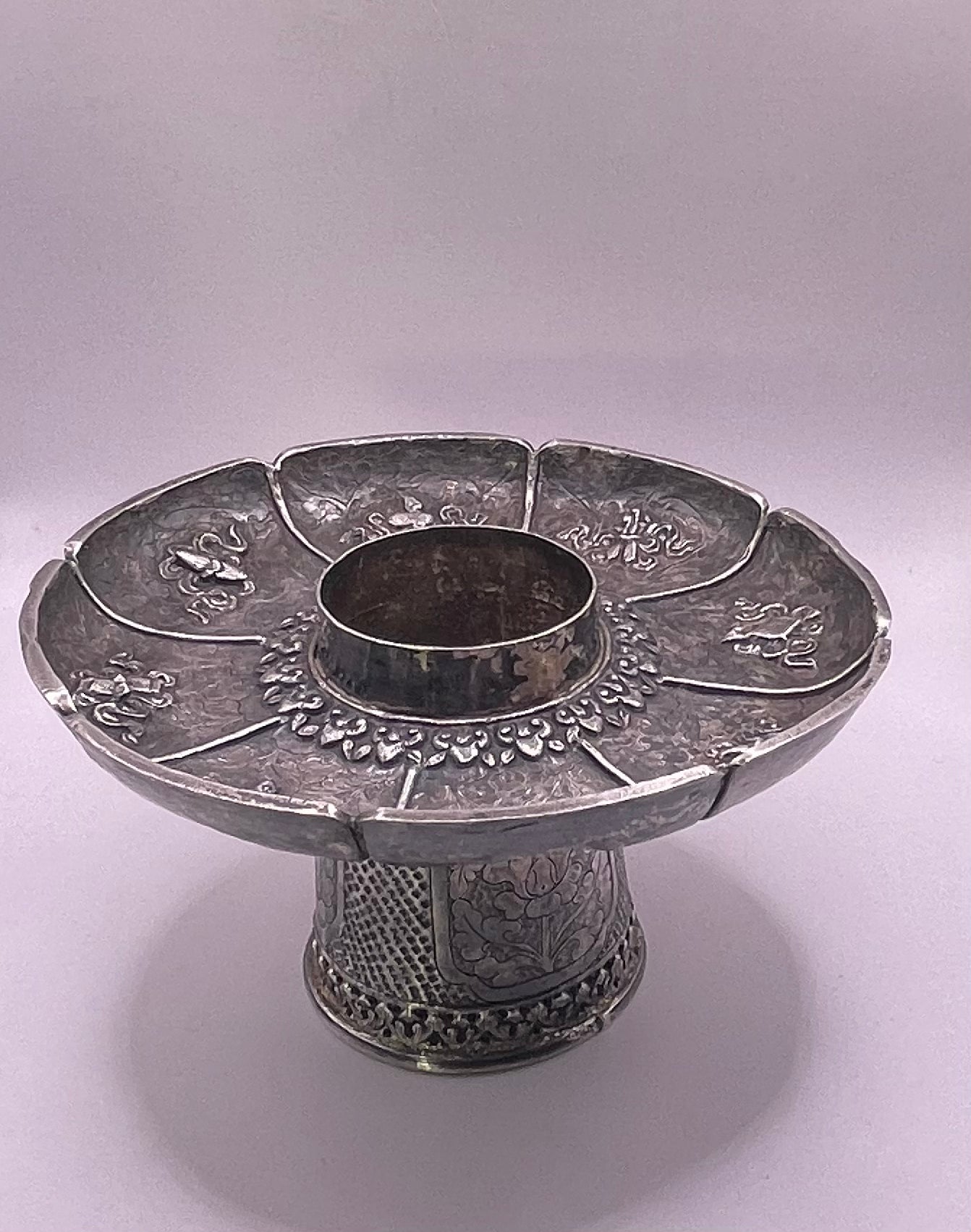 Antique silver Tibetan cup stand