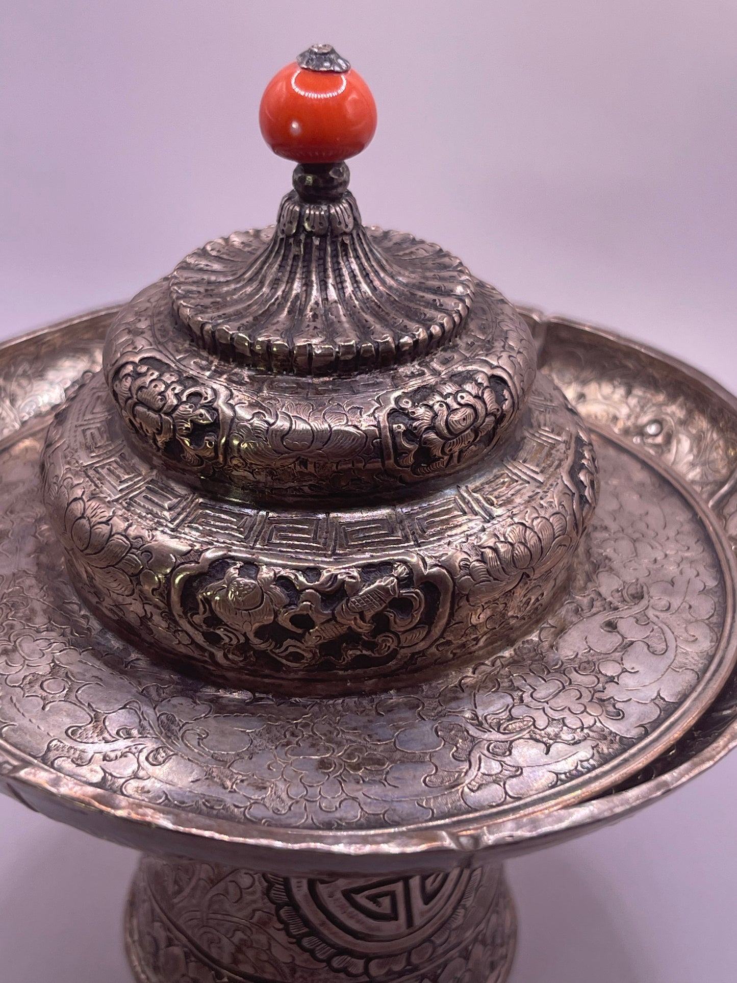 Antique silver Tibetan cup stand