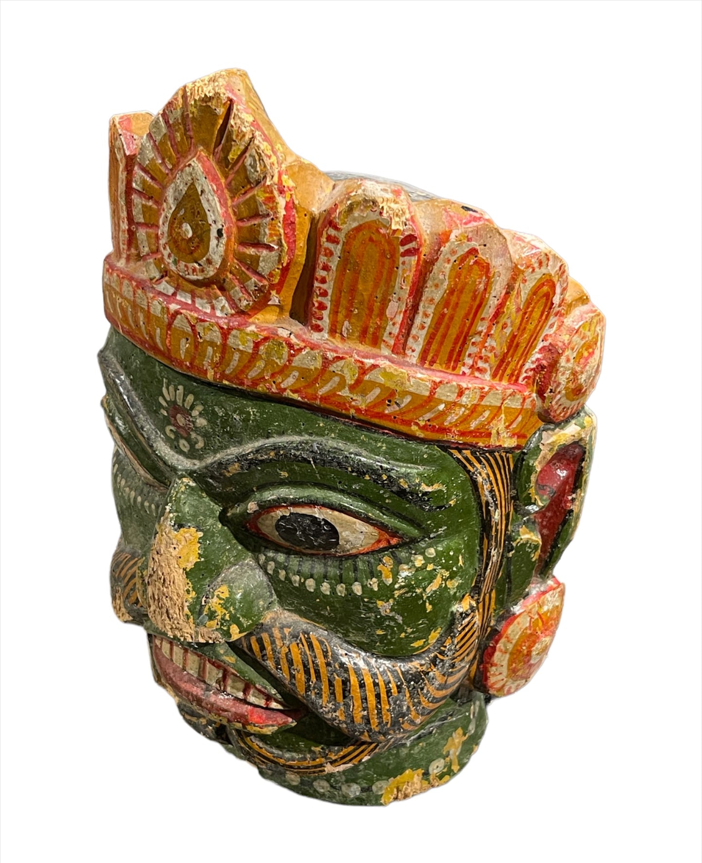 Vintage solid wood doorstop -painted head of Ravana