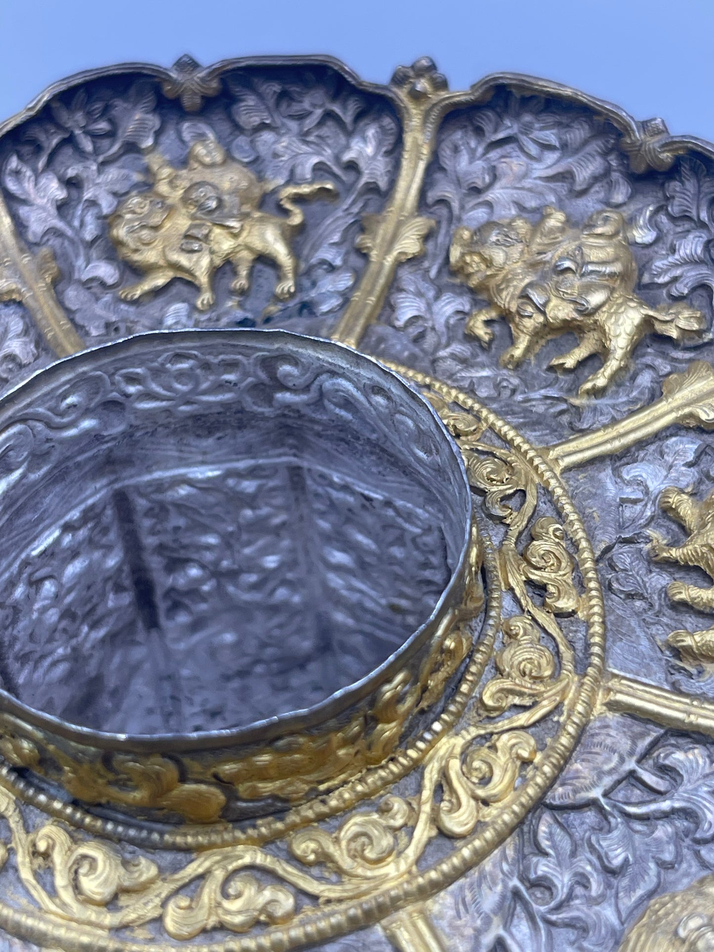 Antique silver Tibetan cup stand