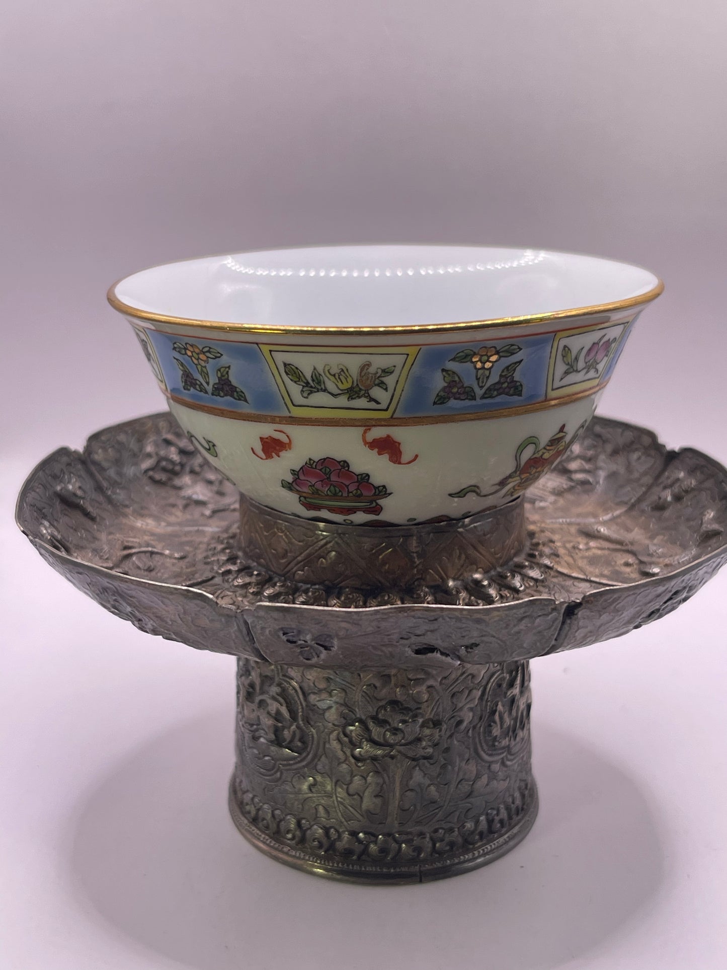 Antique silver Tibetan cup stand