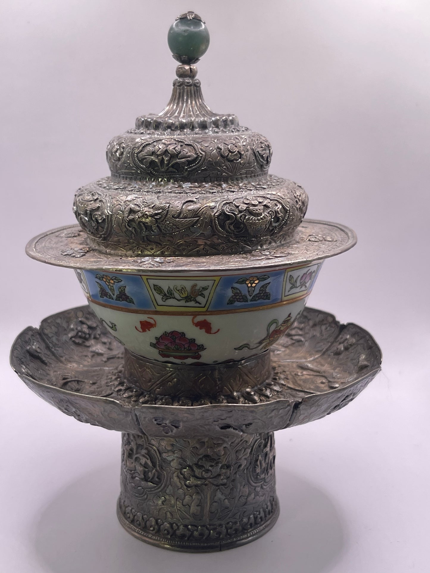 Antique silver Tibetan cup stand