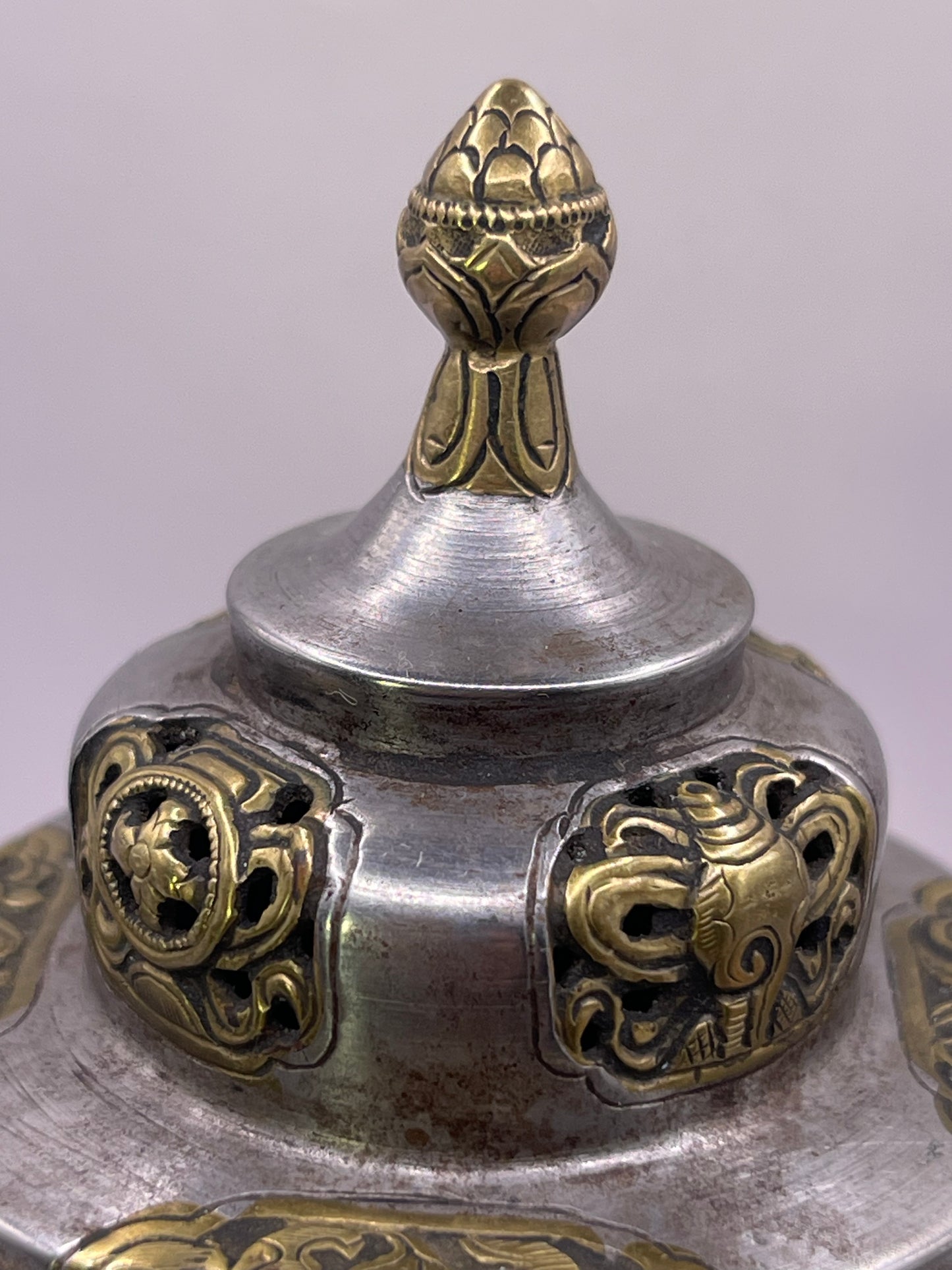 Antique silver Tibetan cup stand with cup