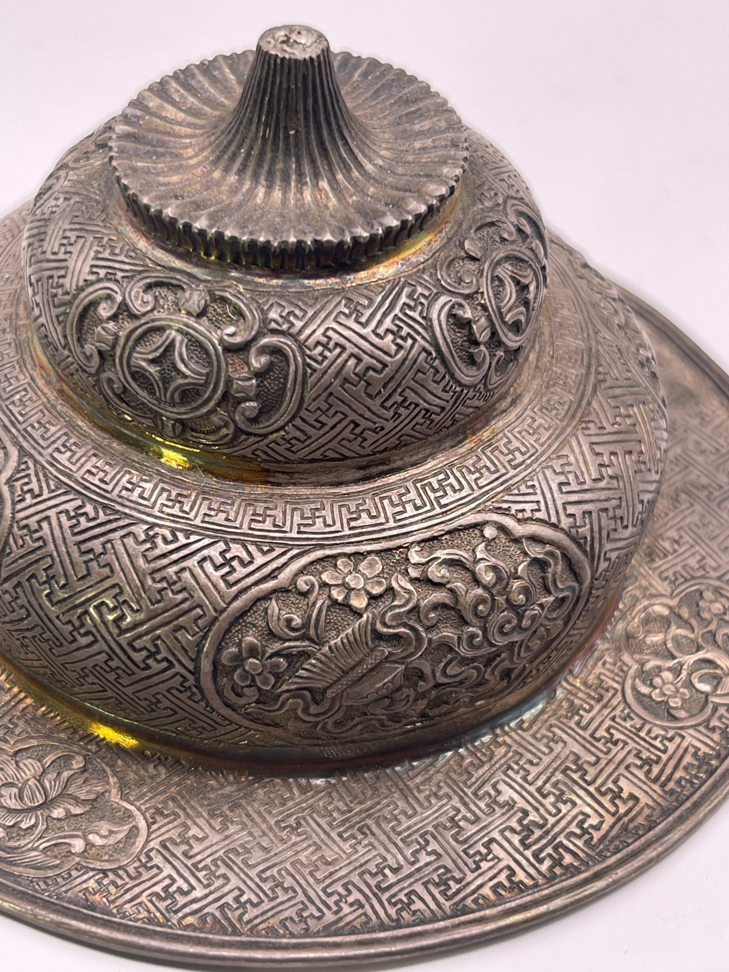 Antique silver Tibetan cup stand