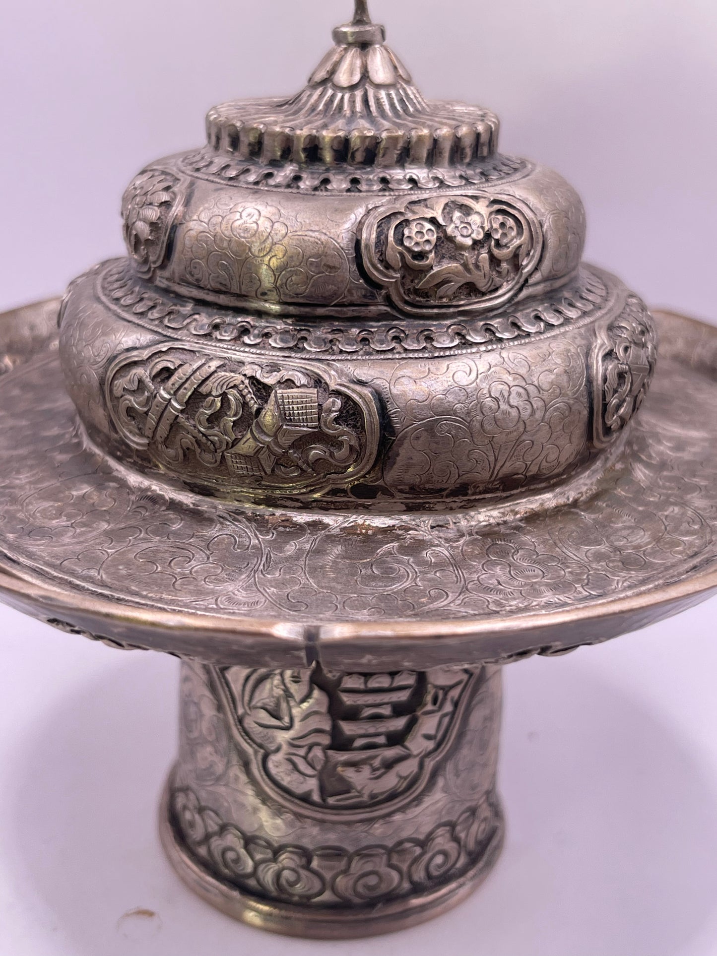 Antique silver Tibetan cup stand