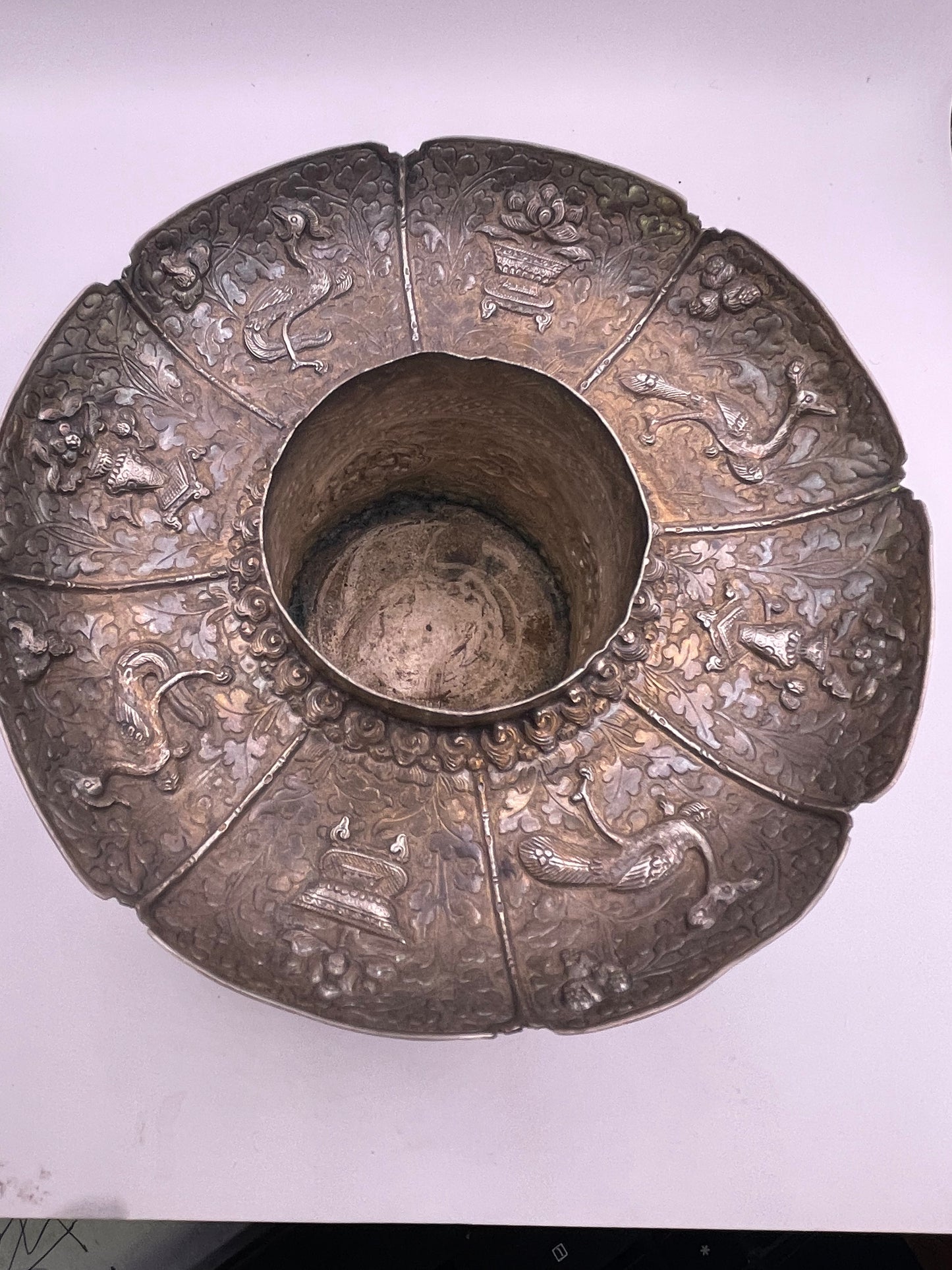 Antique silver Tibetan cup stand